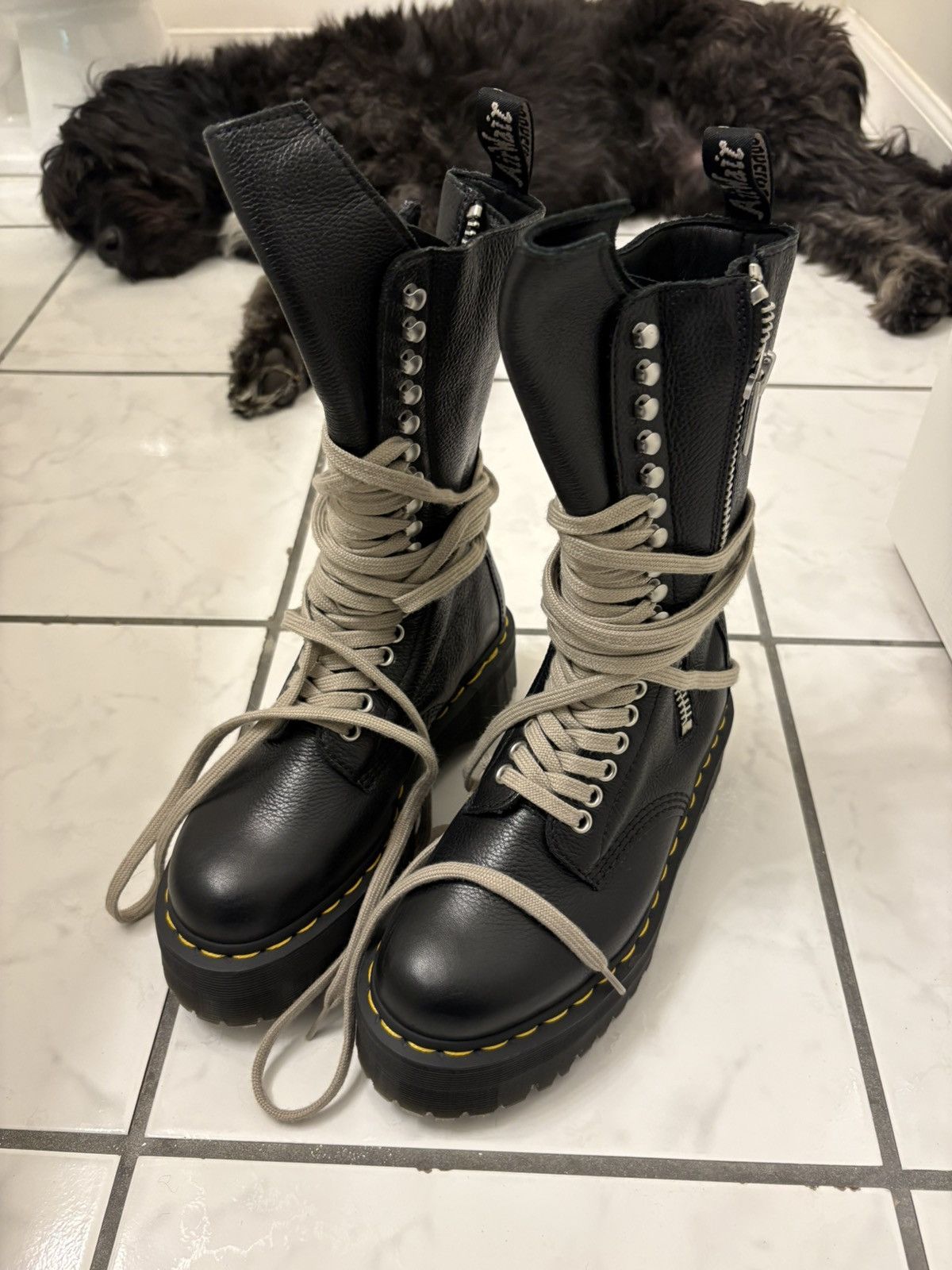 Dr. Martens × Rick Owens Rick Owen Dr. Martens Black Leather Combat Boots Size US 8 / IT 38 - 1 Thumbnail