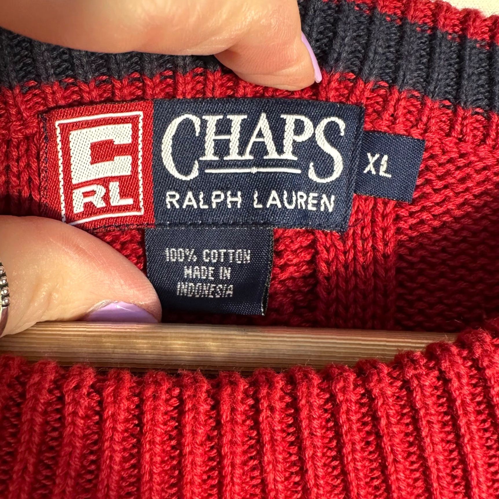 Ralph Lauren VINTAGE Chaps Ralph Lauren Mens XL Red Cable Knit Cotton Crewneck Sweater Crest Logo Size US XL / EU 56 / 4 - 3 Thumbnail
