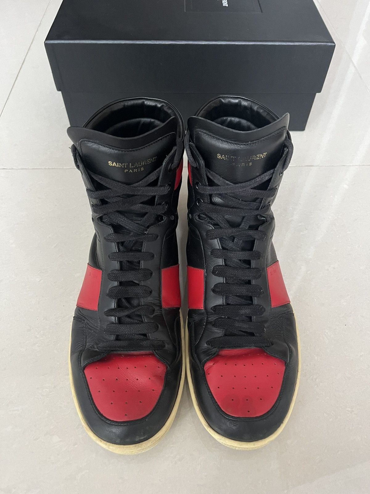 image of Saint Laurent Paris Sl10H Black/red Hi-Top Shoes, Men's (Size 11)