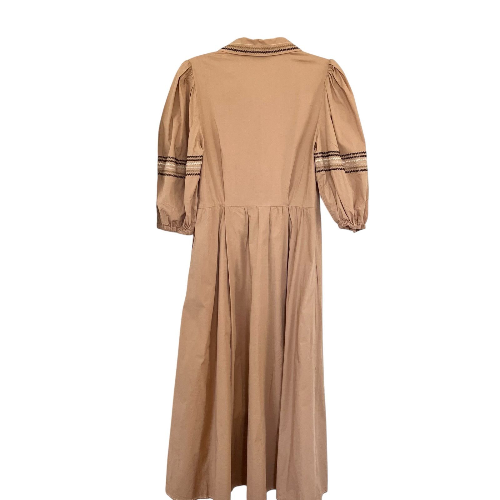 Other Sfizio Tan Embroidered Poplin A-Line Midi Dress Size S / US 4 / IT 40 - 5 Thumbnail