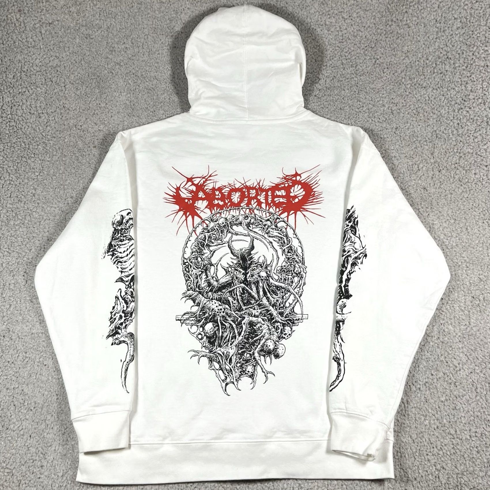 Vintage Aborted Hoodie Mens XL White Graphic Print Hooded 90s Gothic Grunge Horror Metal Sweatshirt Pullover Size US XL / EU 56 / 4 - 2 Thumbnail