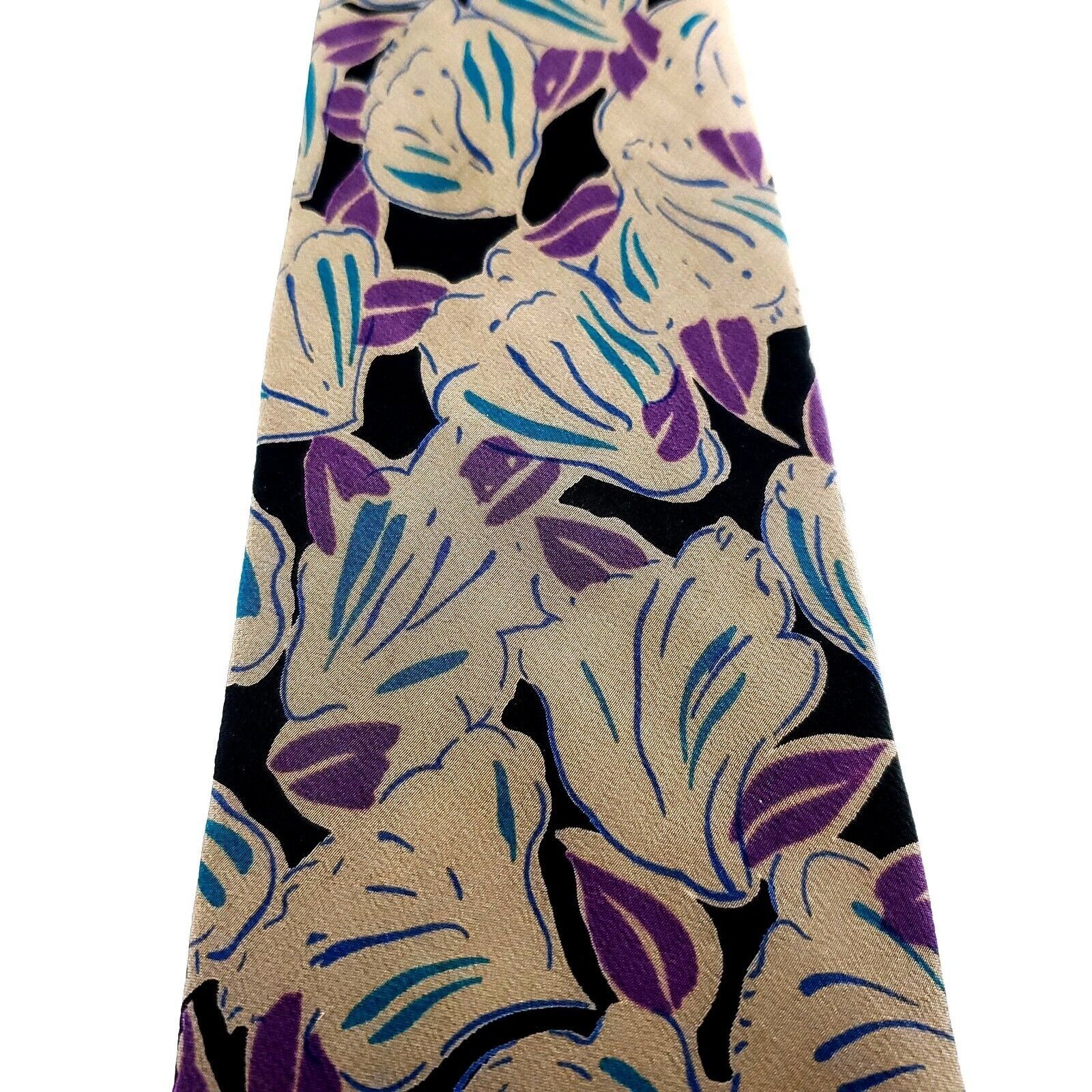 Vintage Clubfellow Beige Purple Silk Tie Woven Floral Size ONE SIZE - 2 Thumbnail