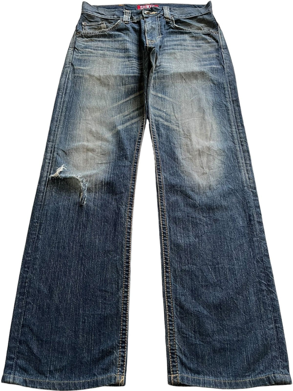 Edwin × Japanese Brand Vintage Japanese Edwin Rusty Mud Wash Ripped Loose Jeans Size US 32 / EU 48 - 1 Thumbnail