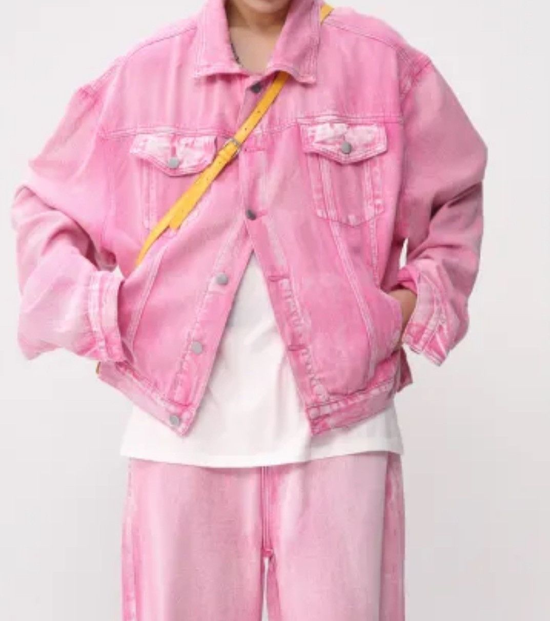 Japanese Brand Denim jucket oversized pink | Grailed