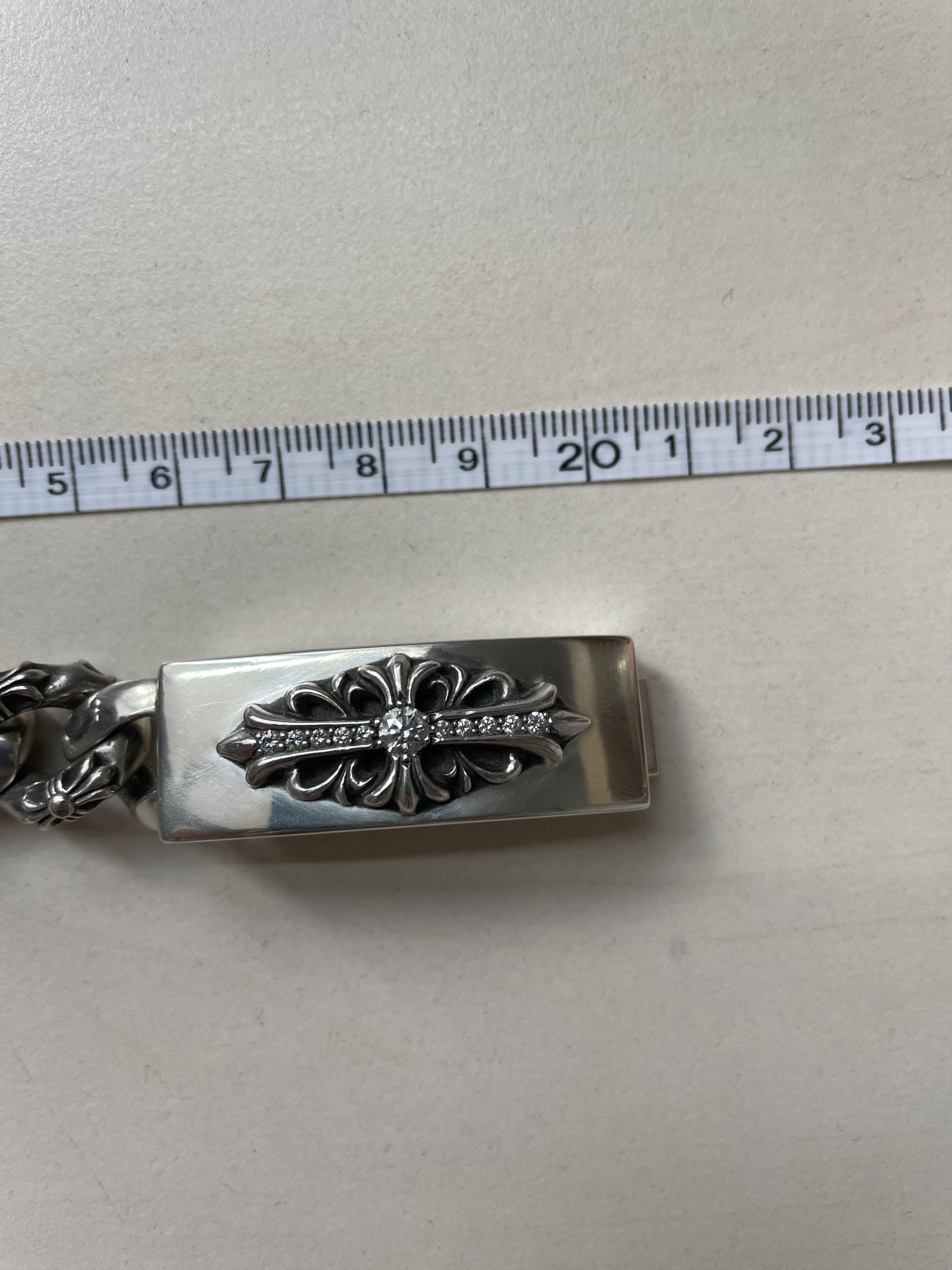 Chrome Hearts Chrome Hearts Silver Diamond ID Cross Cuba Bracelet Size ONE SIZE - 9 Thumbnail