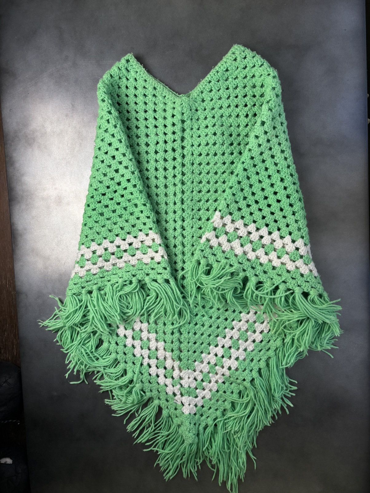 Vintage Vintage Crochet Knit Cape Shawl 1980s Handmade Sweater Green Size US M / EU 48-50 / 2 - 4 Thumbnail