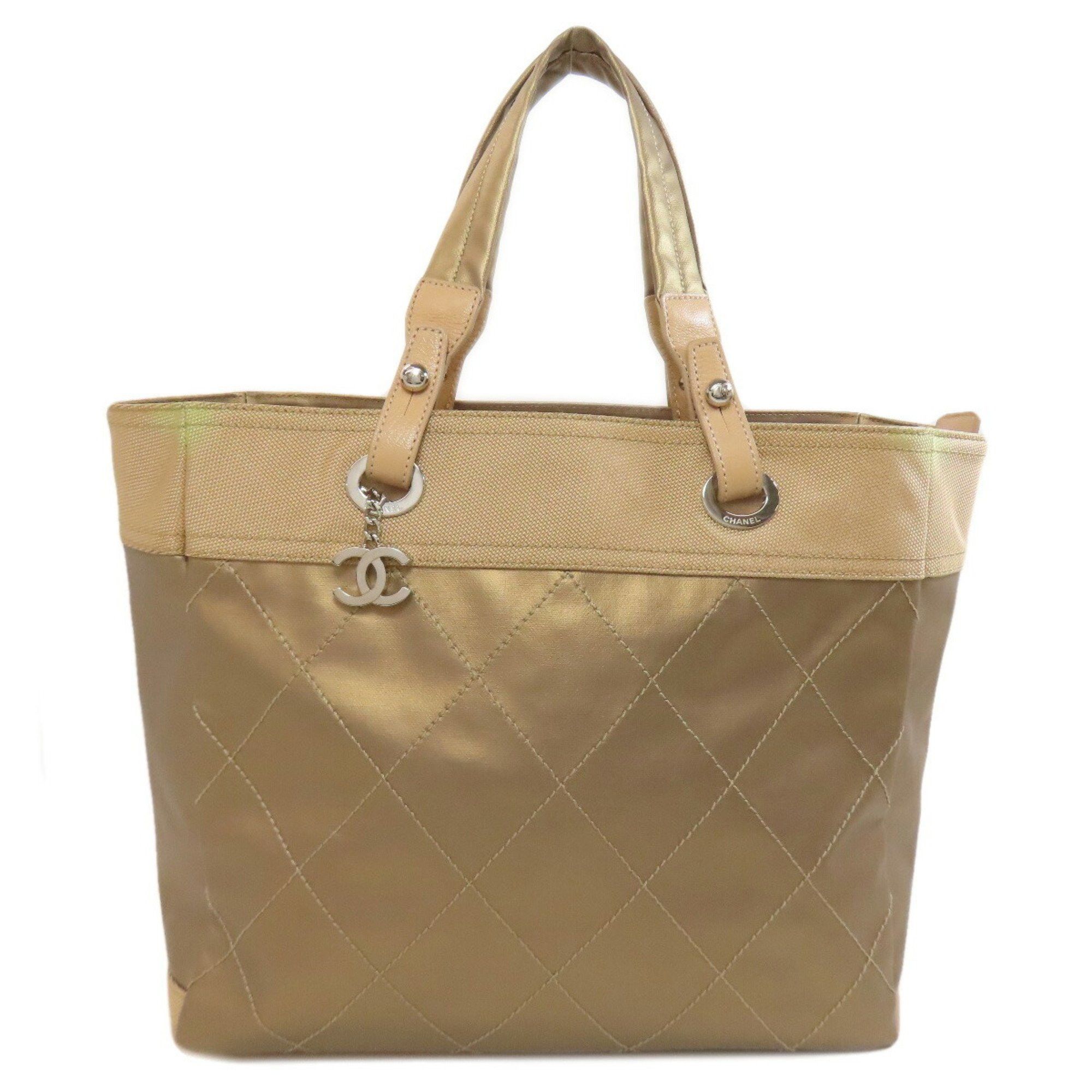 Chanel Paris Biarritz Tote Mm Bag Calf Canvas Women's in Gold