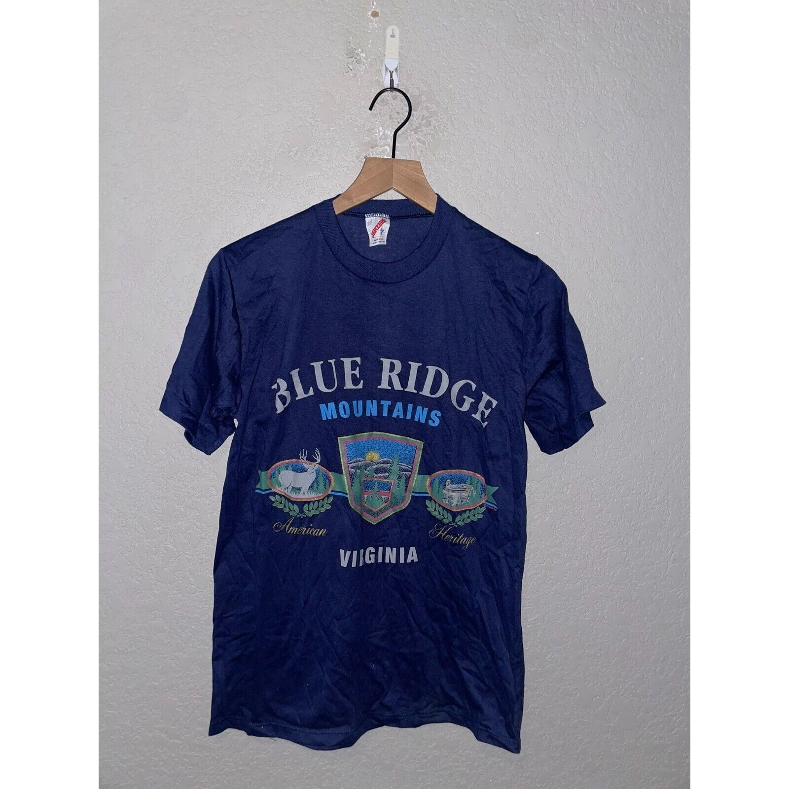 Jerzees Vintage Blue Ridge Mountains Shirt VA Virginia Tee 90s M Size US M / EU 48-50 / 2 - 1 Thumbnail