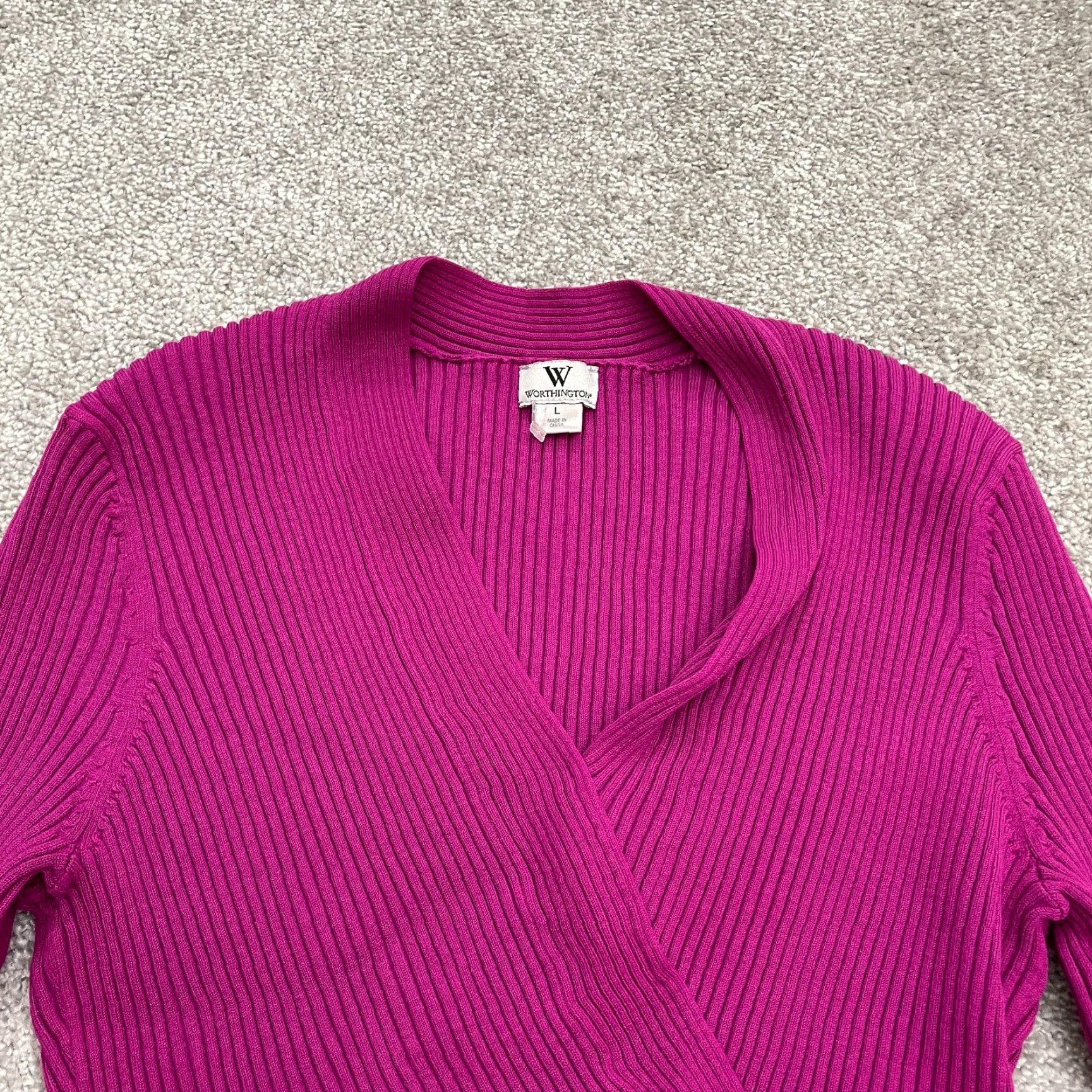 Worthington Worthington Womens Sweater Shirt Knit Wrap V-Neck Purple Large Knit Top Regular Sleeve L Womens Size L / US 10 / IT 46 - 3 Thumbnail