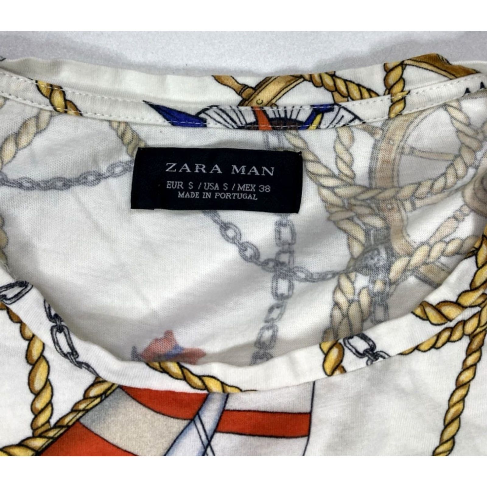 Zara Zara T-Shirt Men Small Short Sleeve Graphic Print Nautical All Over White Crew Neck Logo Size US S / EU 44-46 / 1 - 4 Thumbnail