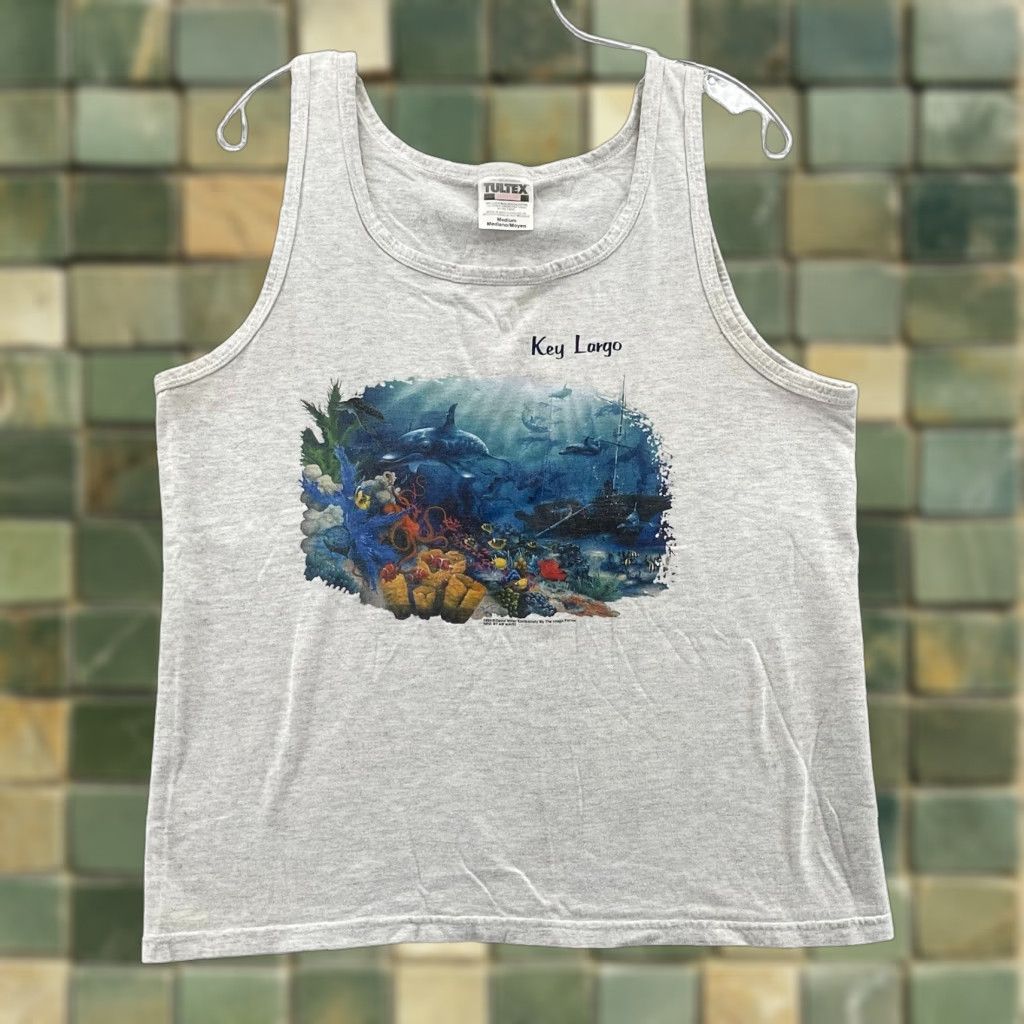 VINTAGE Marlboro Destination Key Largo T-Shirt Men’s M White 90s Scuba Tank Shirt Mens Size M Graphic Print