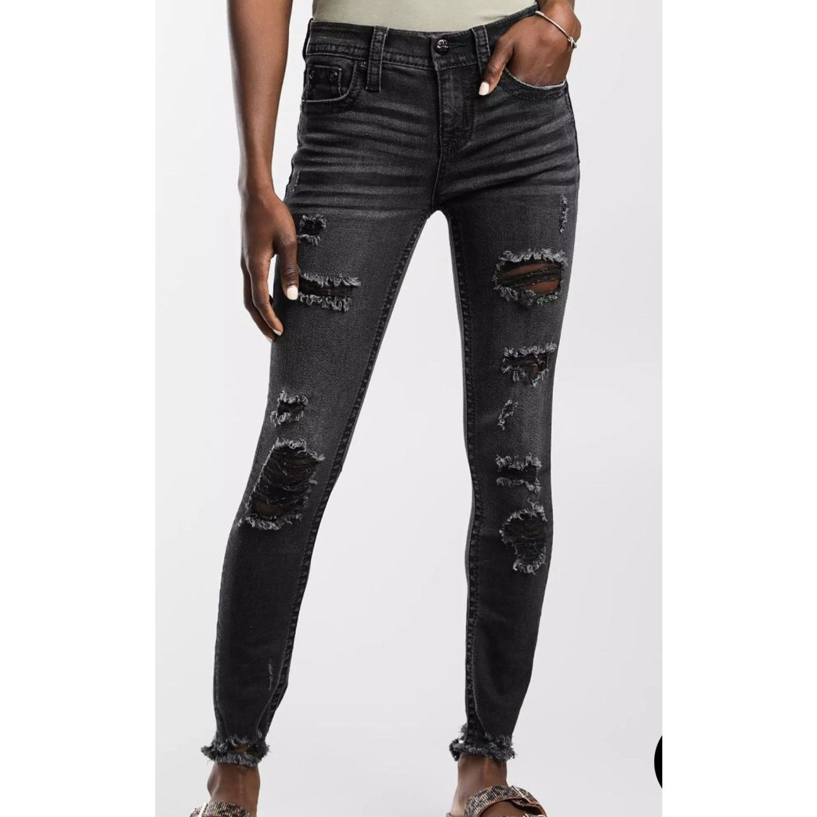 Miss Me Miss Me Denim Distressed Black Mid Rise Ankle Skinny Jeans Size 28" / US 6 / IT 42 - 5 Thumbnail