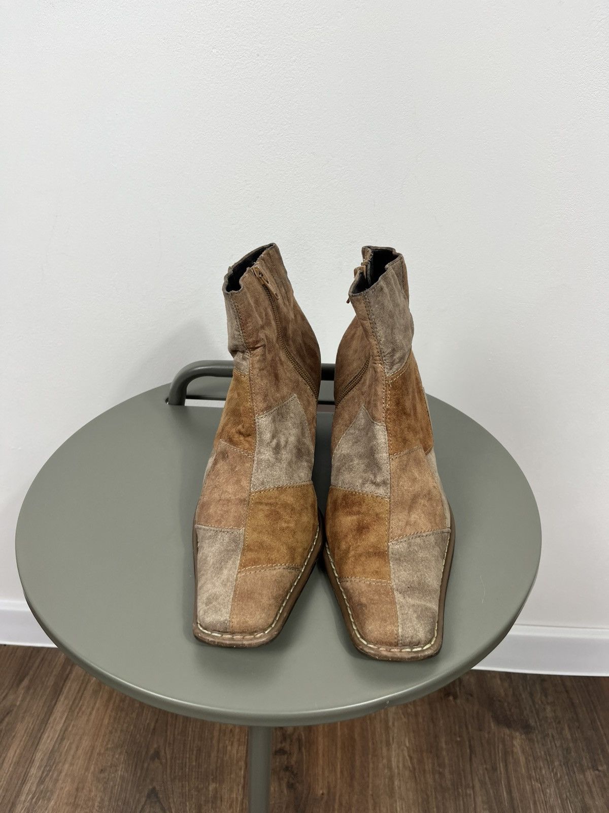 Other Patchwork Suede Ankle Boots EU 40 Block Heel Zip Square Toe Size US 9 / IT 39 - 2 Thumbnail
