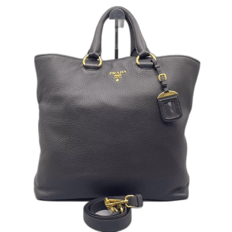 Prada Black Leather Tote Bag With Strap, Women's