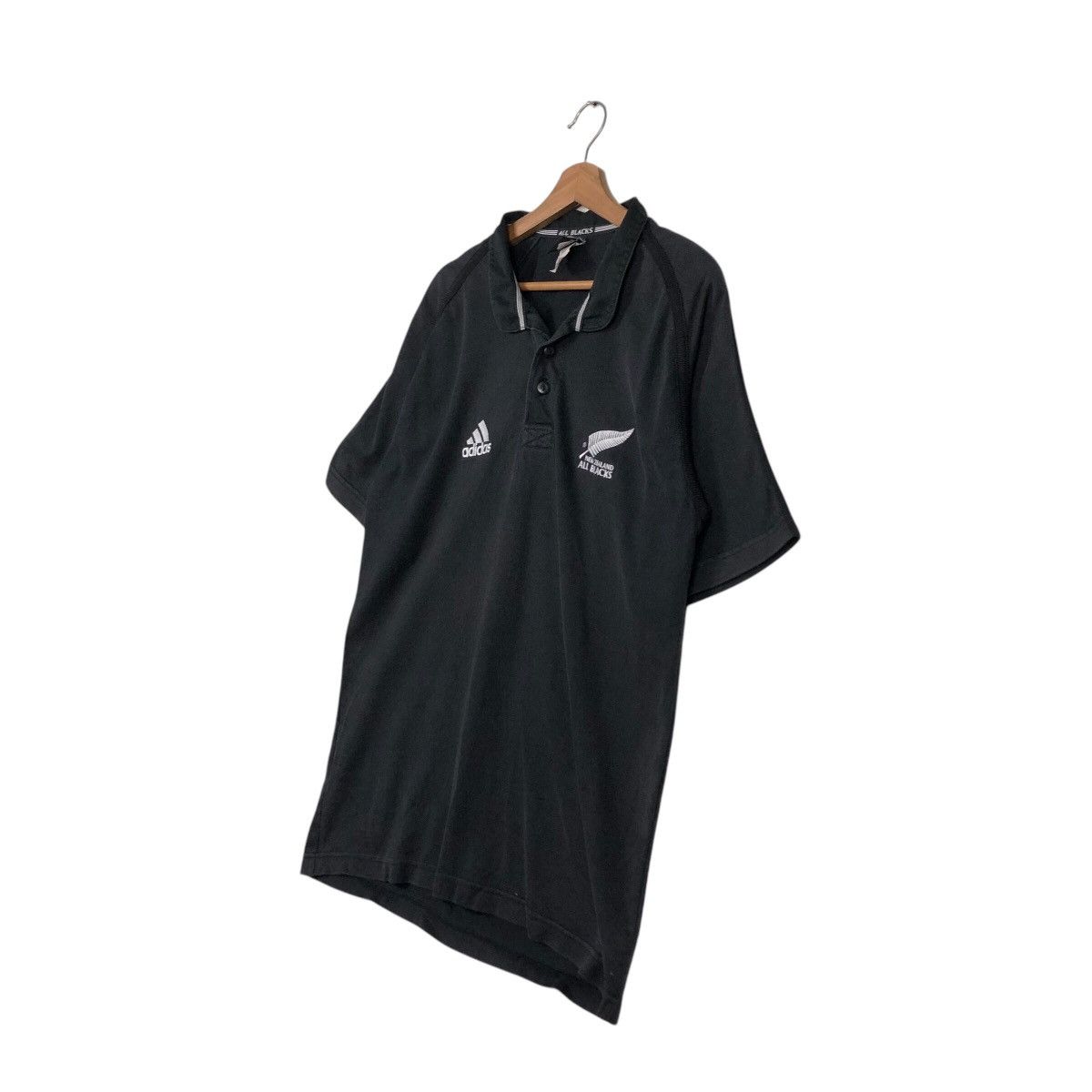 Adidas 📌Vintage Adidas All Black Rugby Polo Collar Big Logo Size US M / EU 48-50 / 2 - 3 Thumbnail