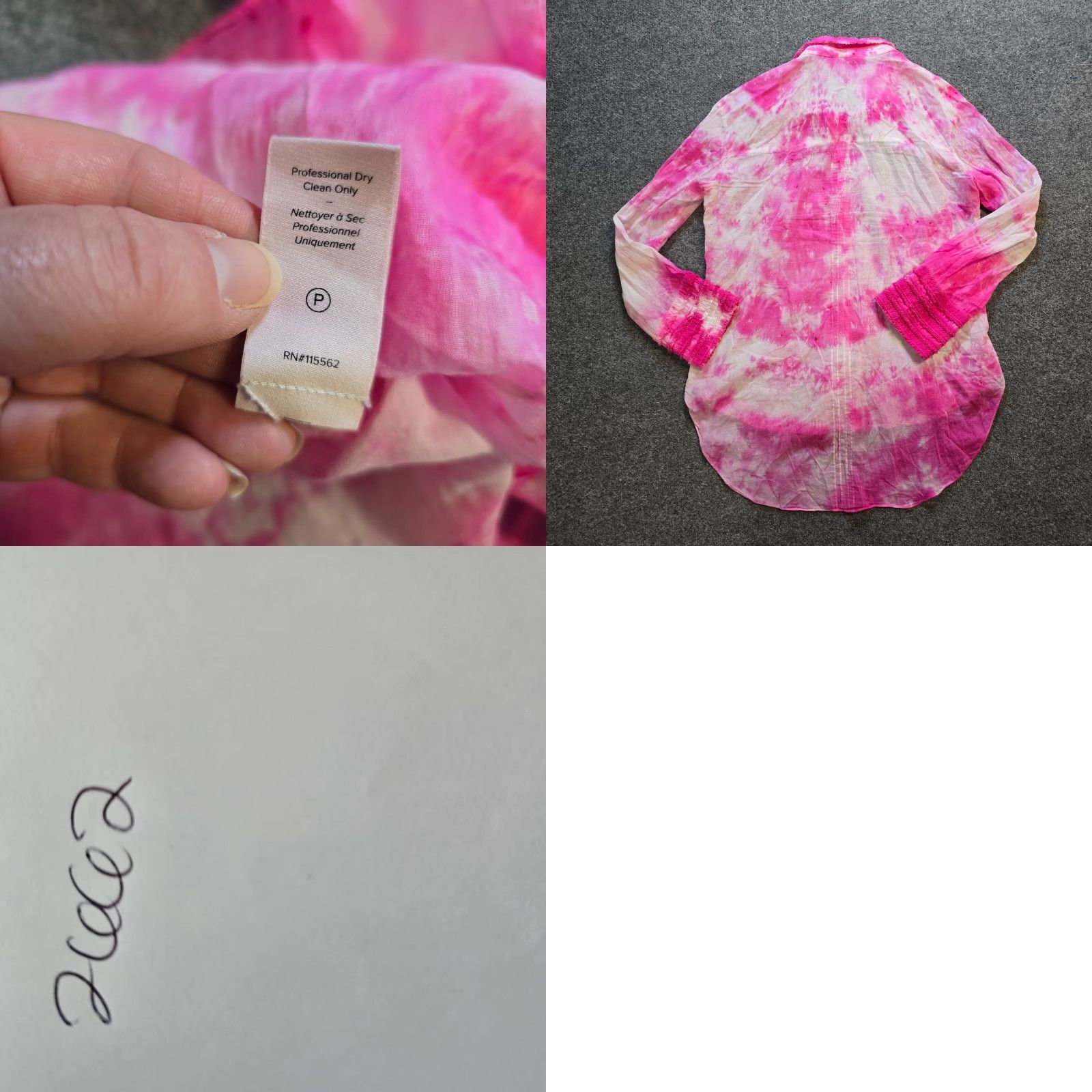 Cinq a Sept Cinq a Sept Top Womens Medium Pink Tie Dye Button Lightweight Ruffle Cuffed Blouse Size M / US 6-8 / IT 42-44 - 8 Thumbnail