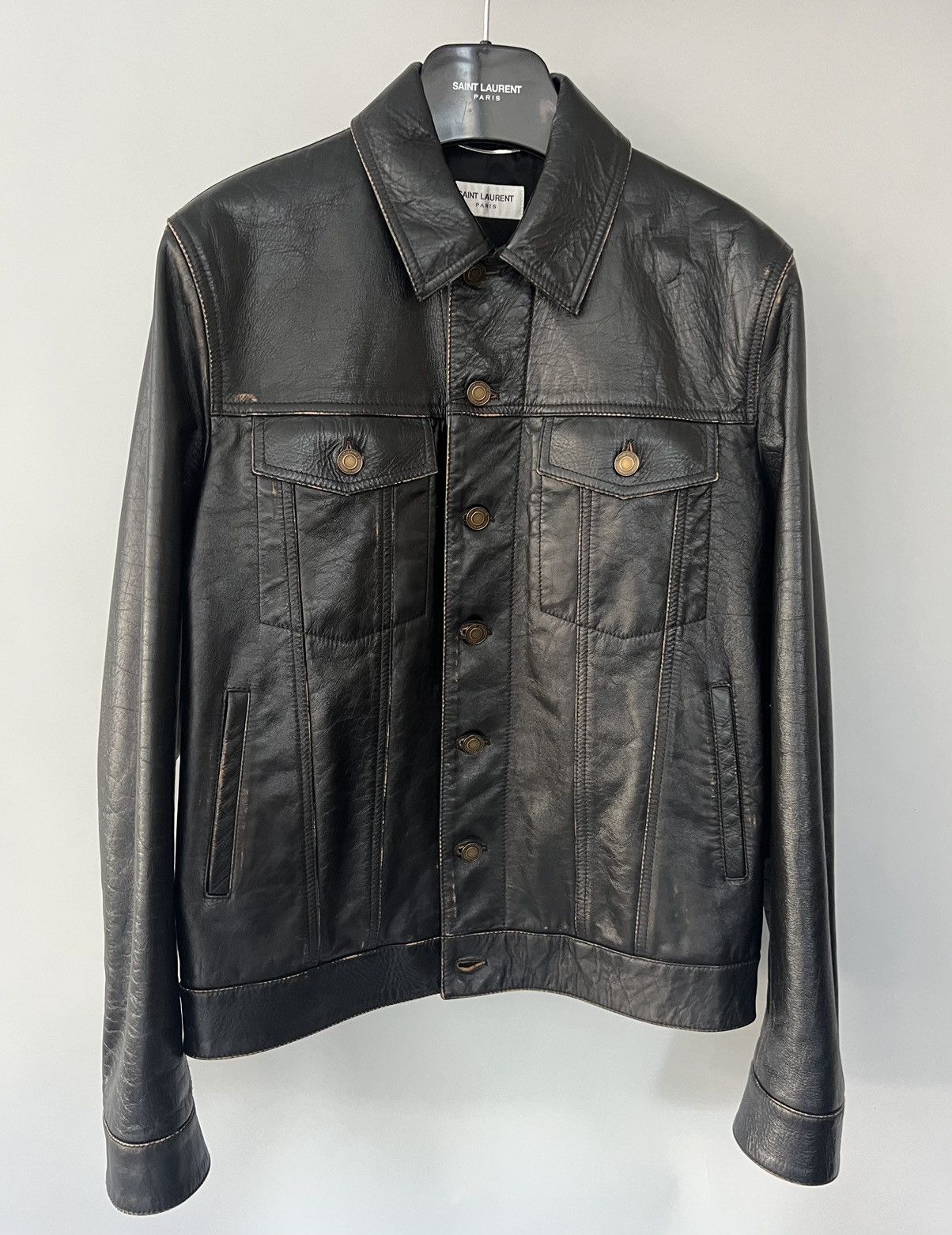 Denim Style Aged Leather Trucker Jackets