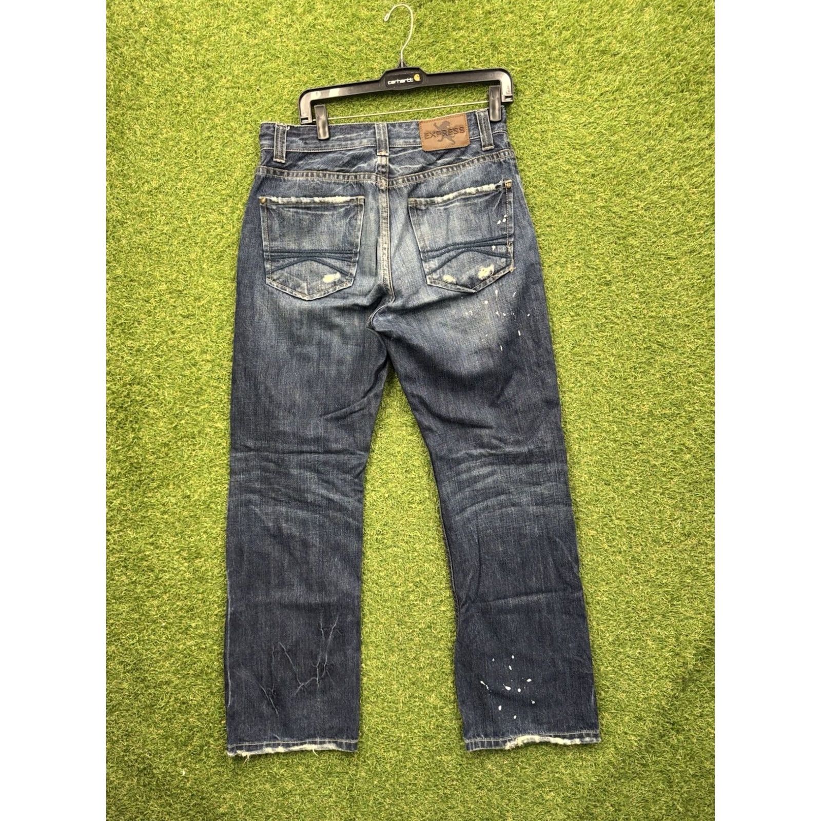 Express Express Kingston Jeans Mens 33x32 Regular Rise Bootcut Distressed Classic Fit Denim Blue Pants Size US 33 - 2 Thumbnail