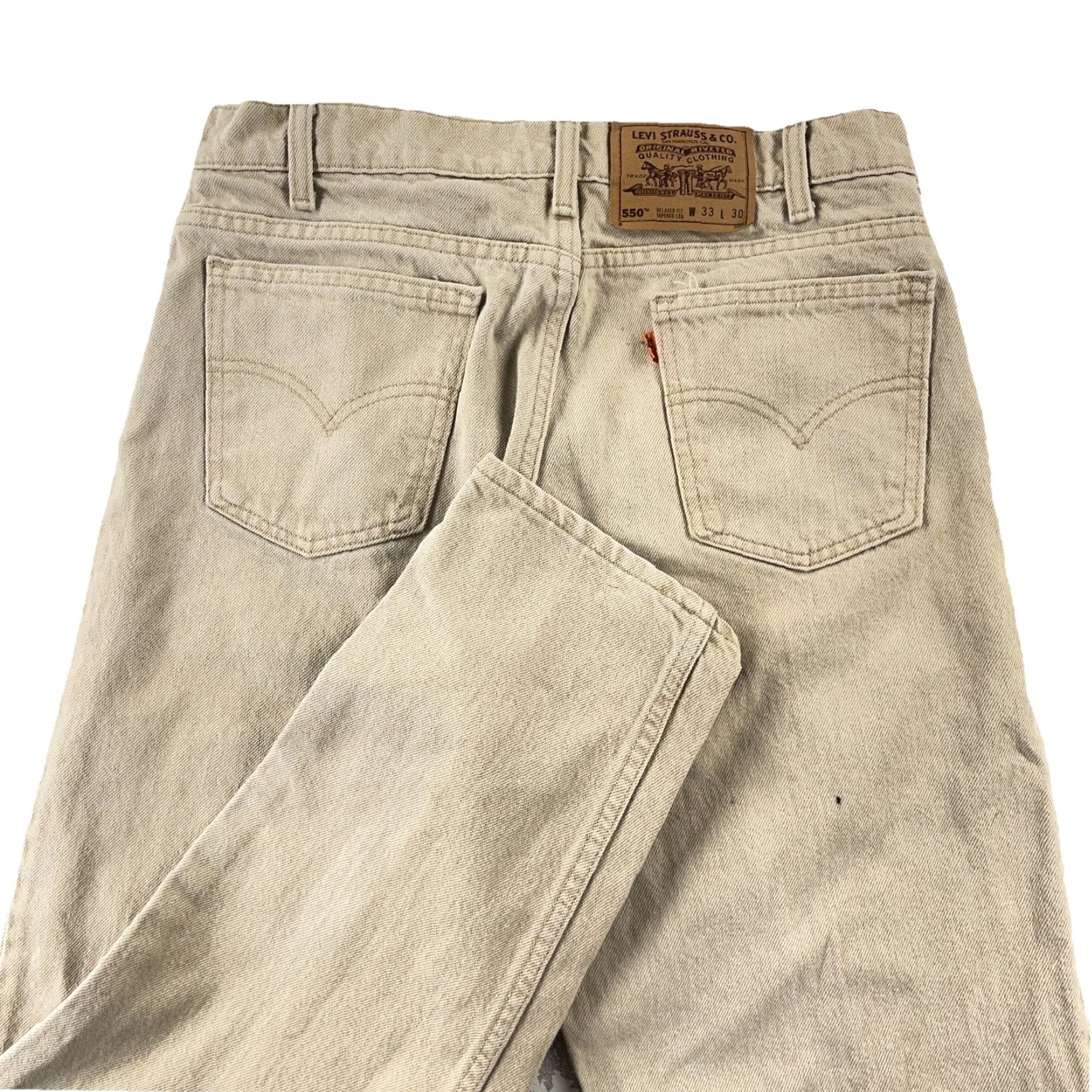 Levi's VINTAGE Levi's 550 Jeans Men 33x30 Relaxed Fit Tapered Leg Tan Beige 90s American Classic Mens Levi's 550 Jeans Size US 33 - 3 Thumbnail