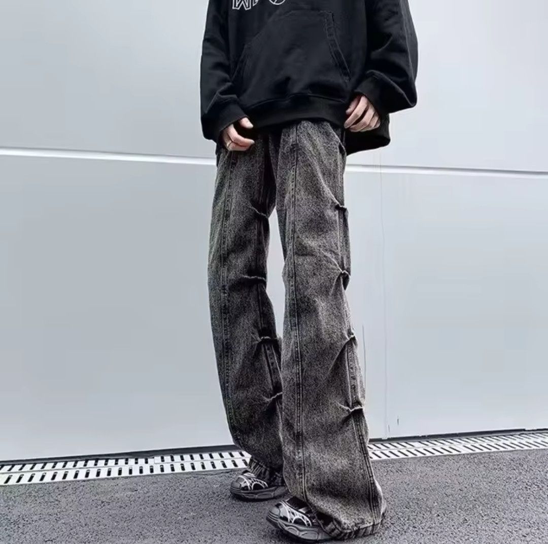 Japanese Brand × Jean Streetwear Denim Pants Pleated Design Solid Size US 27 - 2 Thumbnail