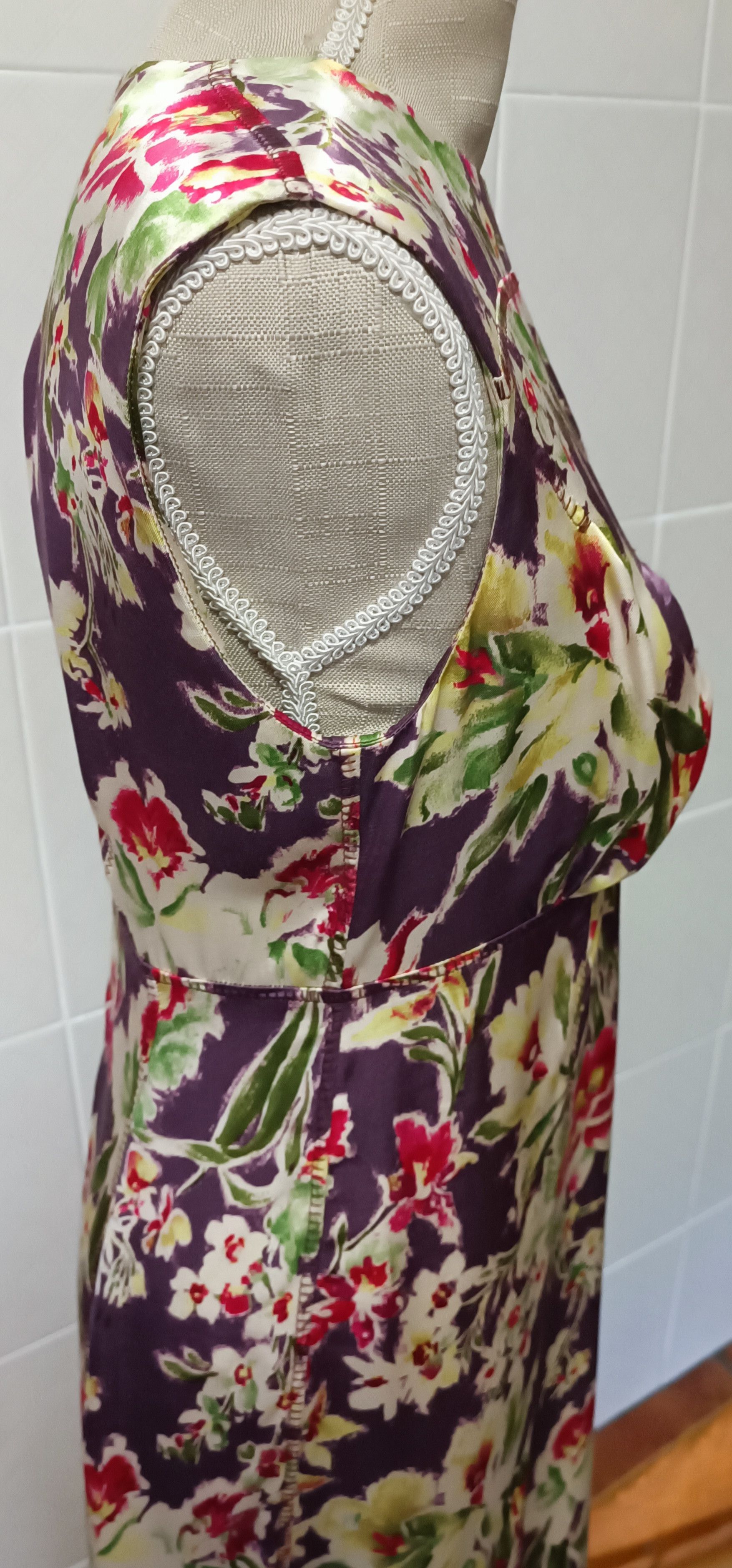 Jean Paul Gaultier 2000's - satin dark purple and floral midi dress Size M / US 6-8 / IT 42-44 - 9 Thumbnail