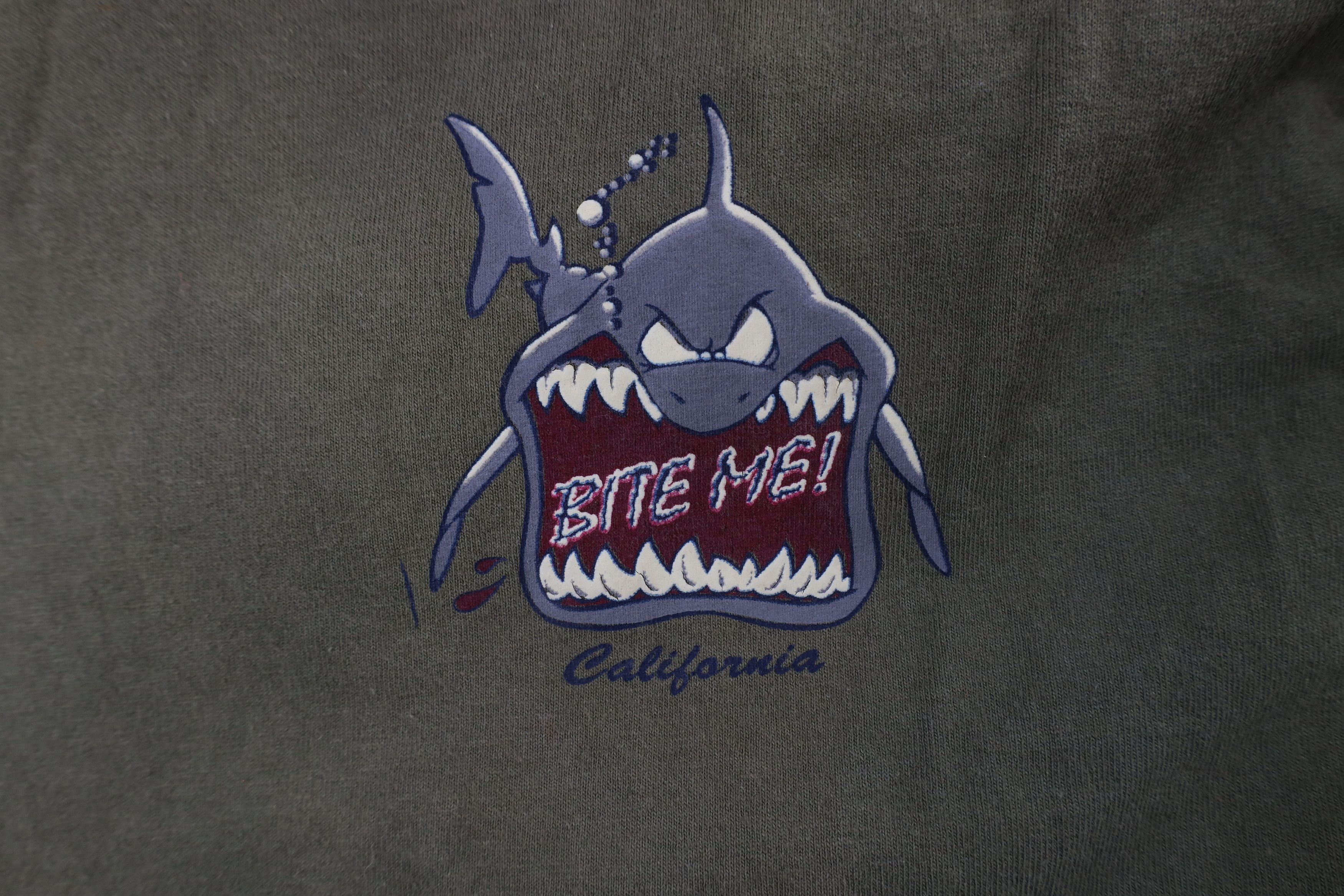 Vintage Vintage 90s Streetwear Out Bite Me Shark California T-Shirt Size US L / EU 52-54 / 3 - 4 Thumbnail