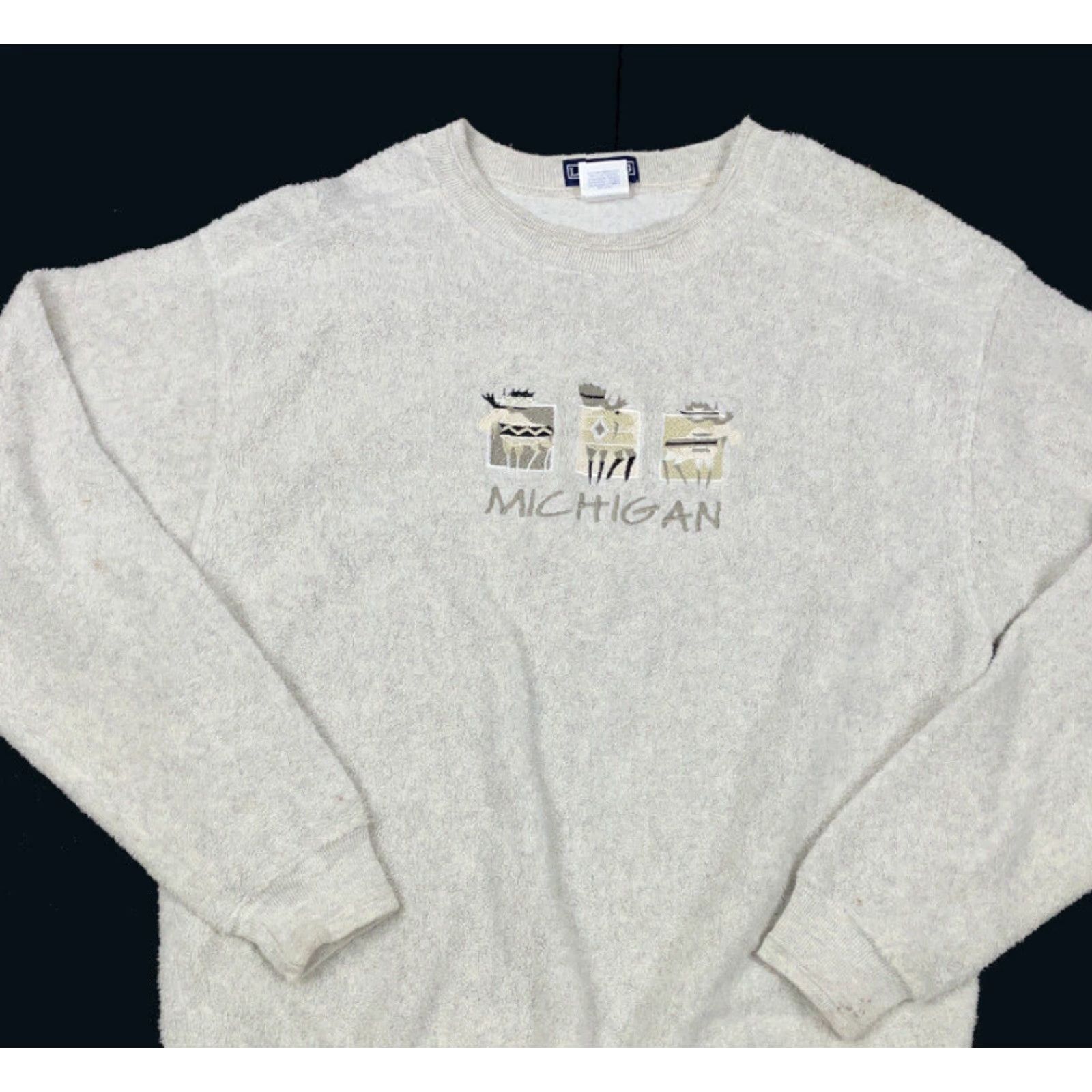 Vintage VTG Michigan Gray Moose Print Fleece Pullover Sweatshirt Embroidered Nature L Size US L / EU 52-54 / 3 - 2 Thumbnail