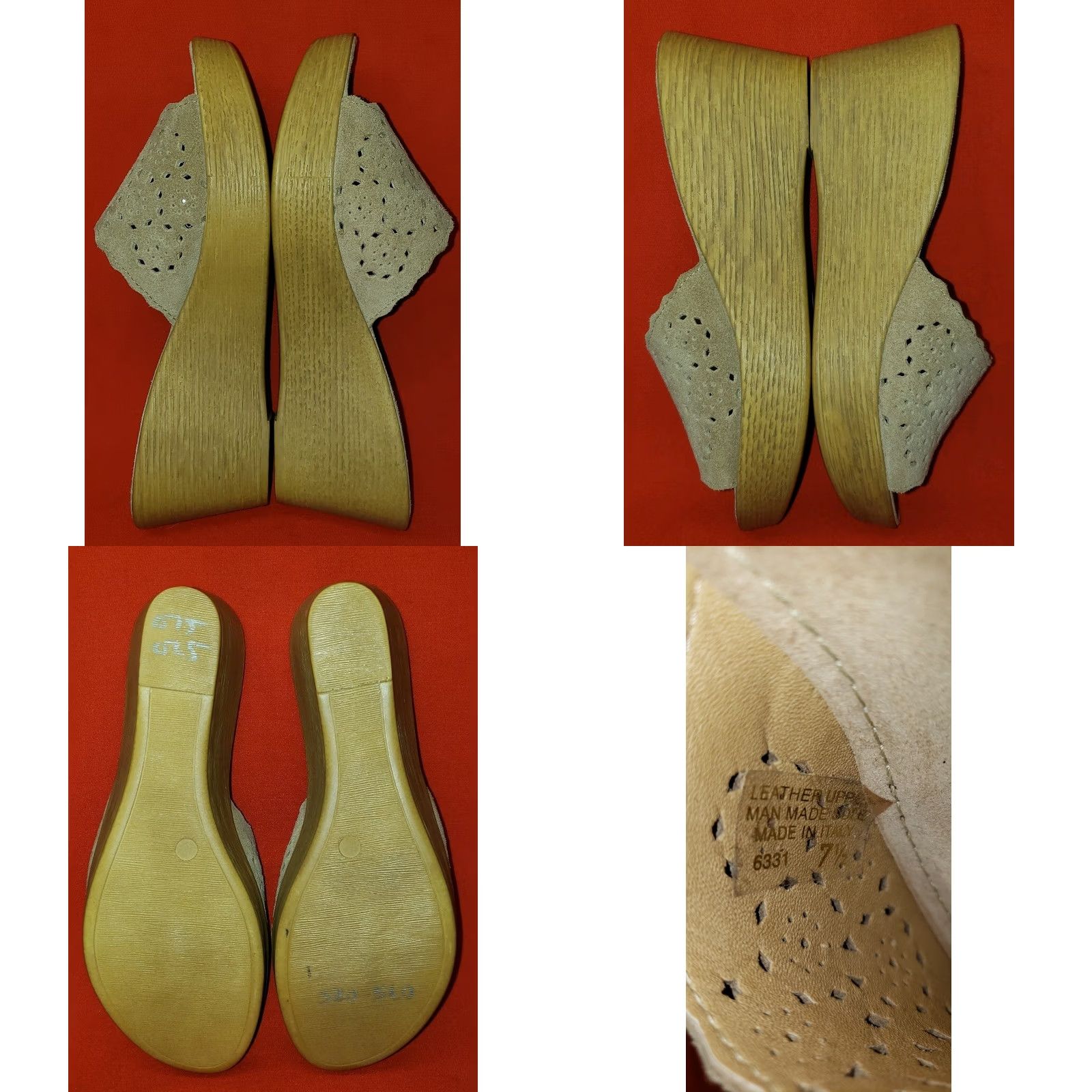 Vintage Sotto Sopra Slide Wedge Sandals Women's Beige Suede Perforated Crossover 7.5M Size US 8 / IT 38 - 8 Thumbnail