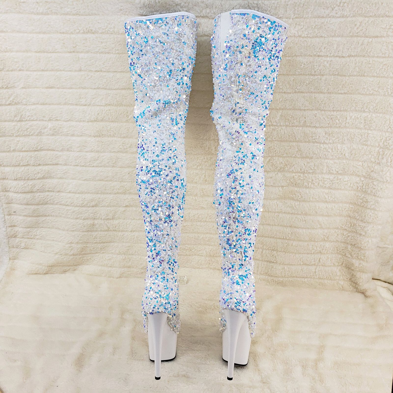 Other Adore 3020 White Multi Sequin High Heel Platform Thigh High Size US 6 / IT 36 - 5 Thumbnail