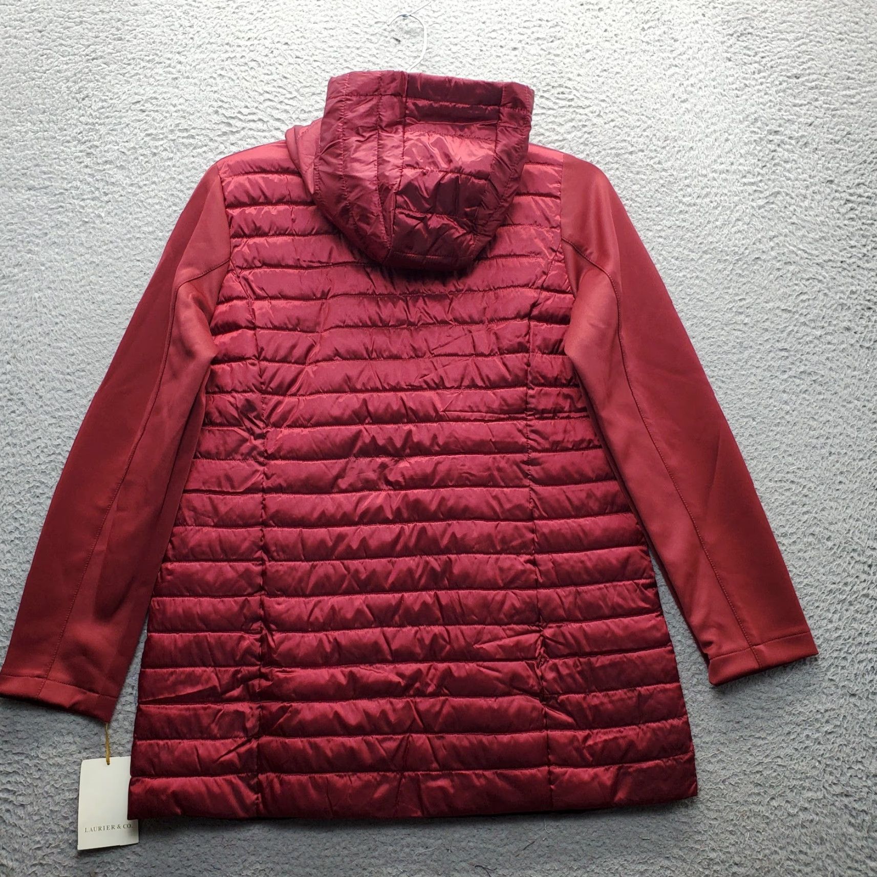 CO Laurier & Co Puffer Jacket Women M Dark Red Quilted Hooded Outdoor Full Zip Shirt? Size M / US 6-8 / IT 42-44 - 2 Thumbnail