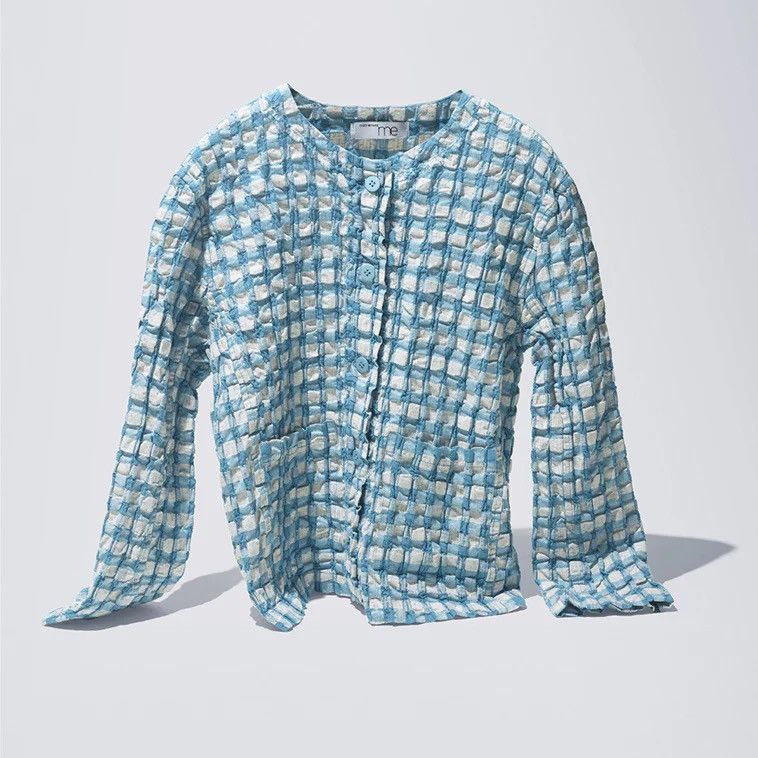 Issey Miyake Issey Miyake ME Blue Gingham Check Cauliflower Cardigan Size ONE SIZE - 5 Thumbnail