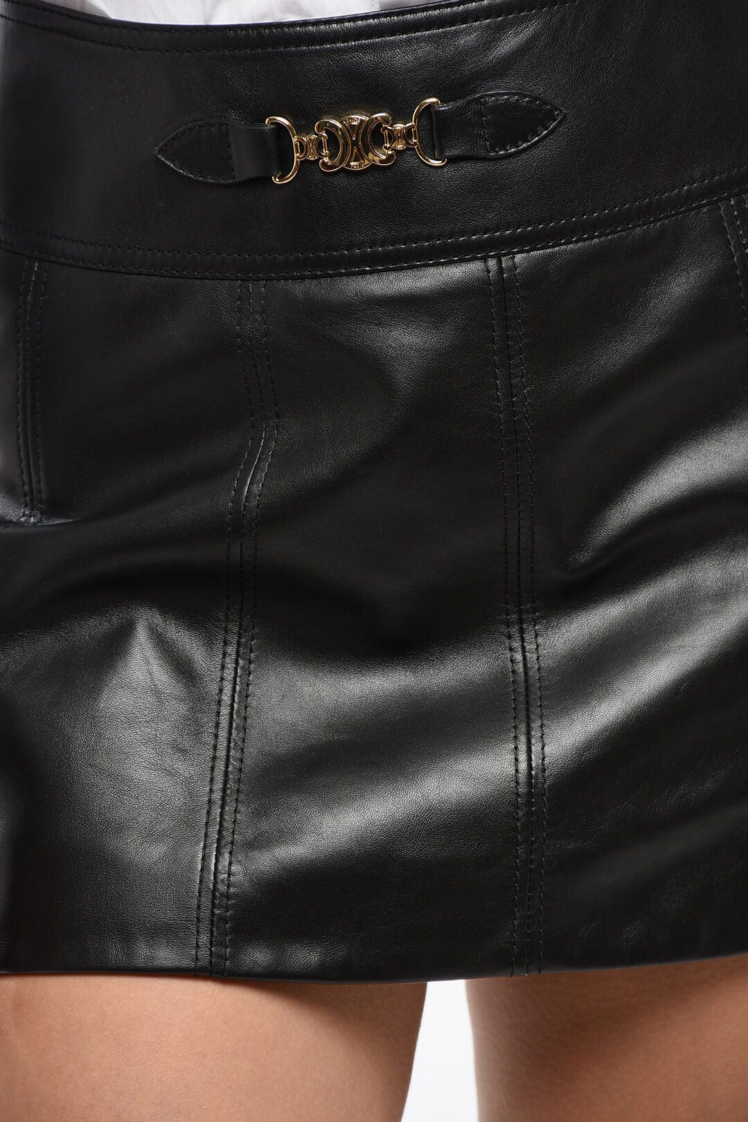 Celine og1mm0326 Leather Mini Skirt in Black Size 27" / US 4 / IT 40 - 3 Thumbnail