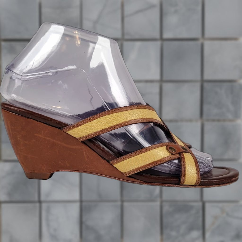 Cole Haan Cole Haan Wedge Heel Slides Sandal Women Size 6 Tan Yellow Two Tone Leather Cushioned Slip On Breathable Size US 6 / IT 36 - 1 Thumbnail
