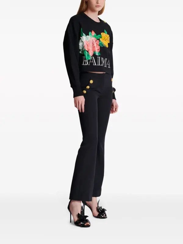 Balmain o1s1wg110825 Sweatshirt With Rose Print in Black Size L / US 10 / IT 46 - 3 Thumbnail