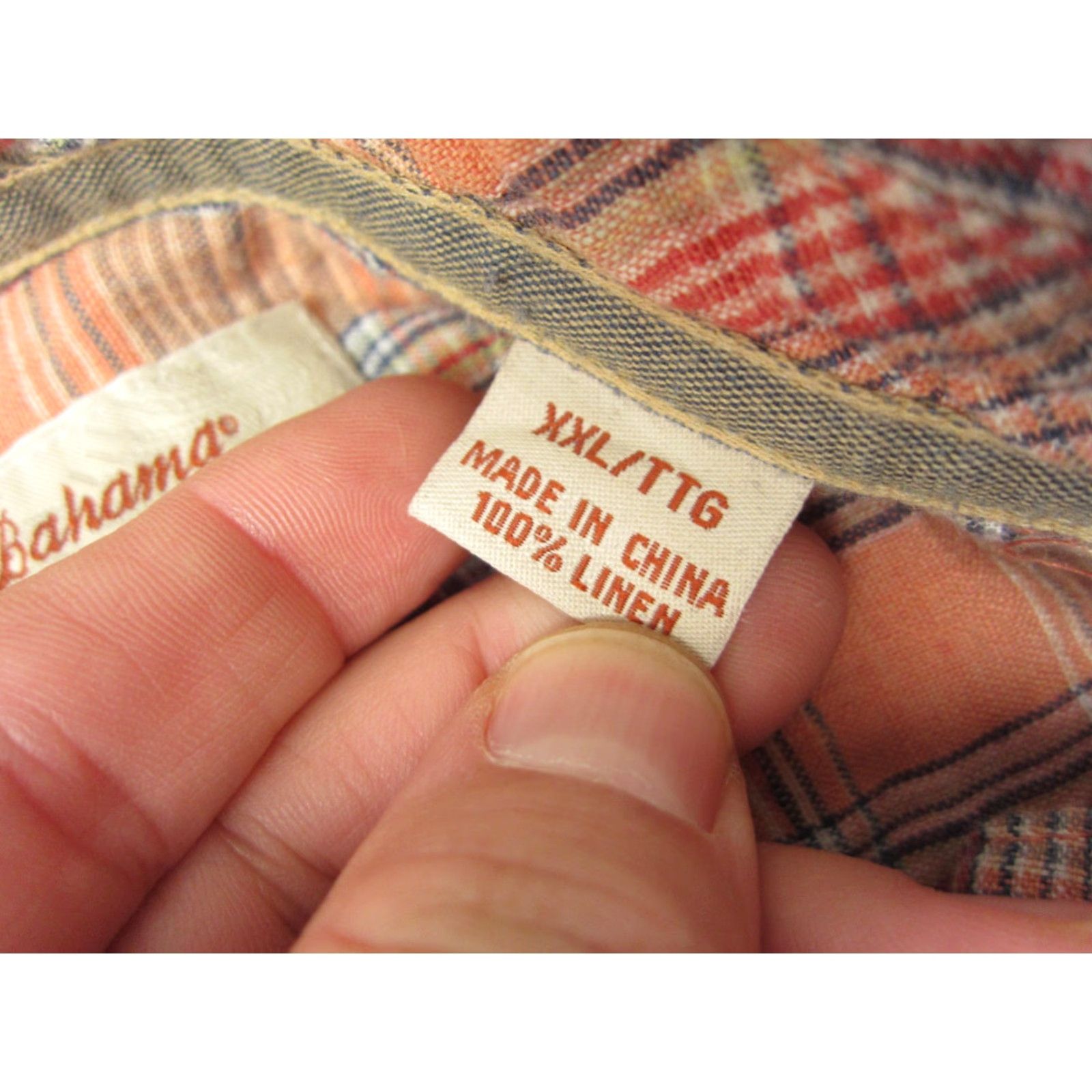 Tommy Bahama Tommy Bahama Shirt Adult 2XL Orange Plaid Linen Camp Mens Button Up Short Sleeve Casual Everyday Mens Size US XXL / EU 58 / 5 - 6 Thumbnail