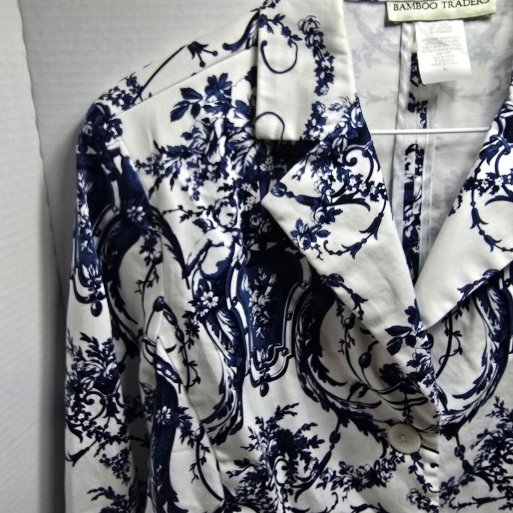 The Unbranded Brand Women's Bamboo Traders White Blue Floral Blazer L Size L / US 10 / IT 46 - 5 Thumbnail