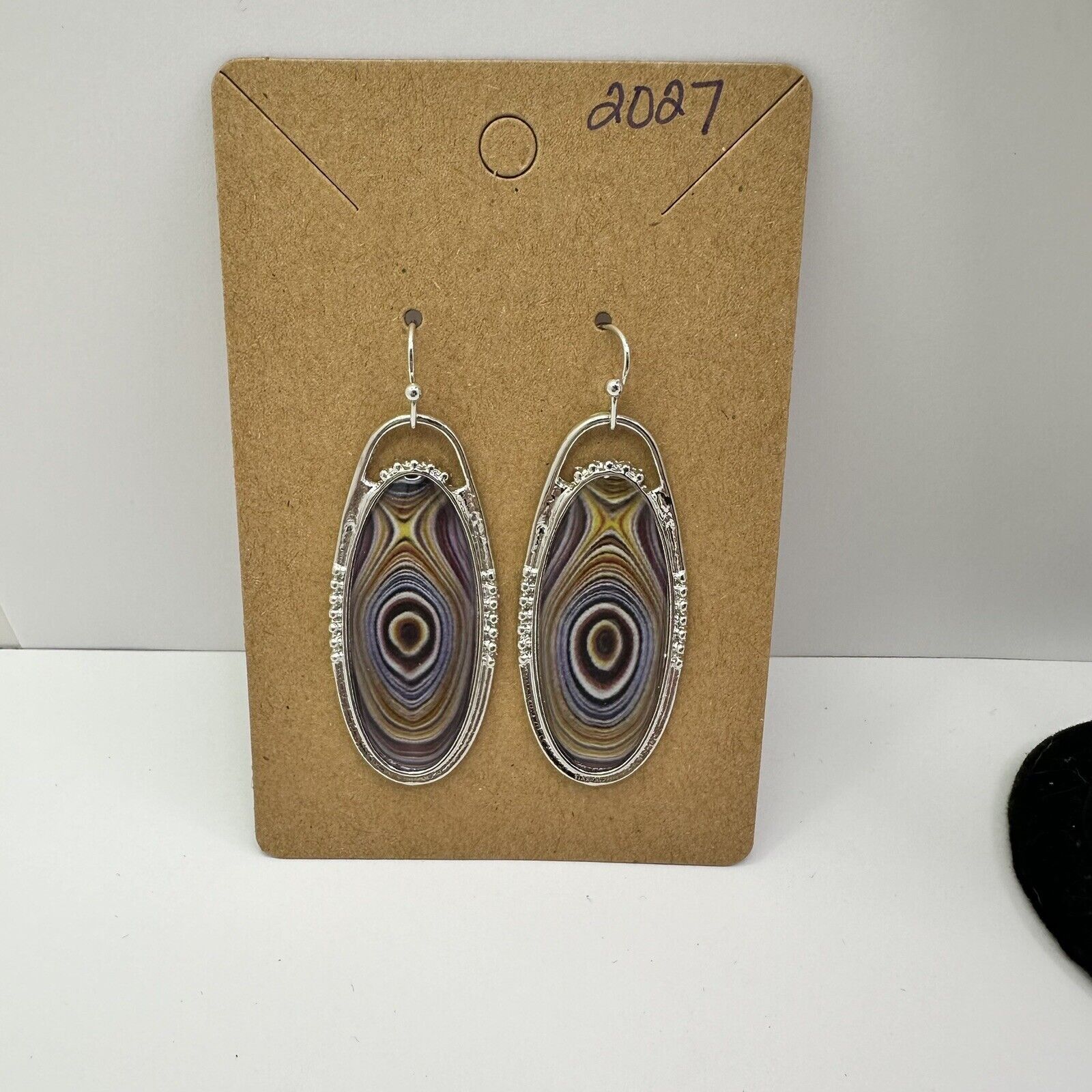 Unknown London New Boho Silver Plated Oval Earrings Faux Tree Rings Hook Size ONE SIZE - 8 Thumbnail