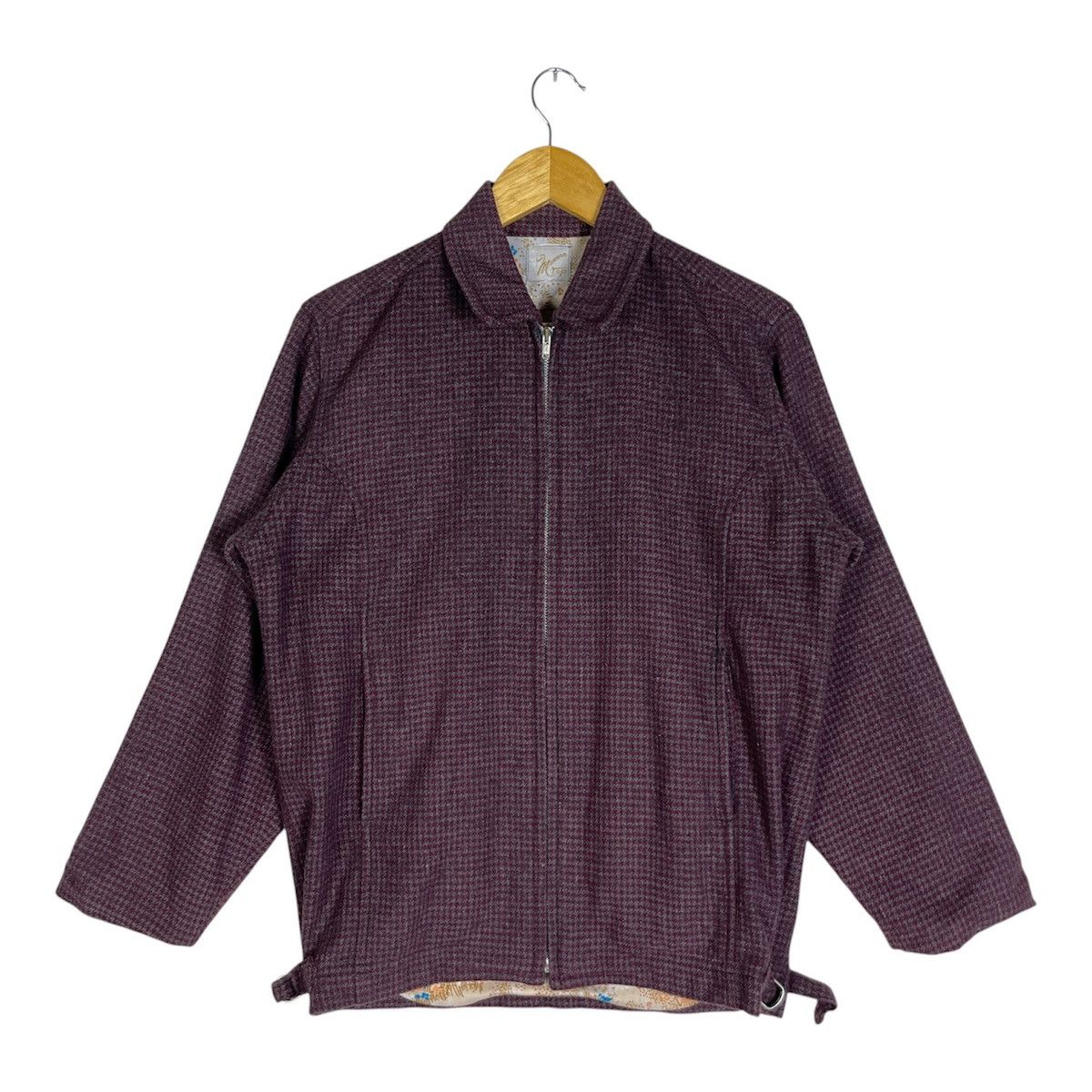 Vintage 🔥Burgundy🔥Vintage Modern Top Houndstooth Boxy Blouson Jacket Size US M / EU 48-50 / 2 - 1 Thumbnail