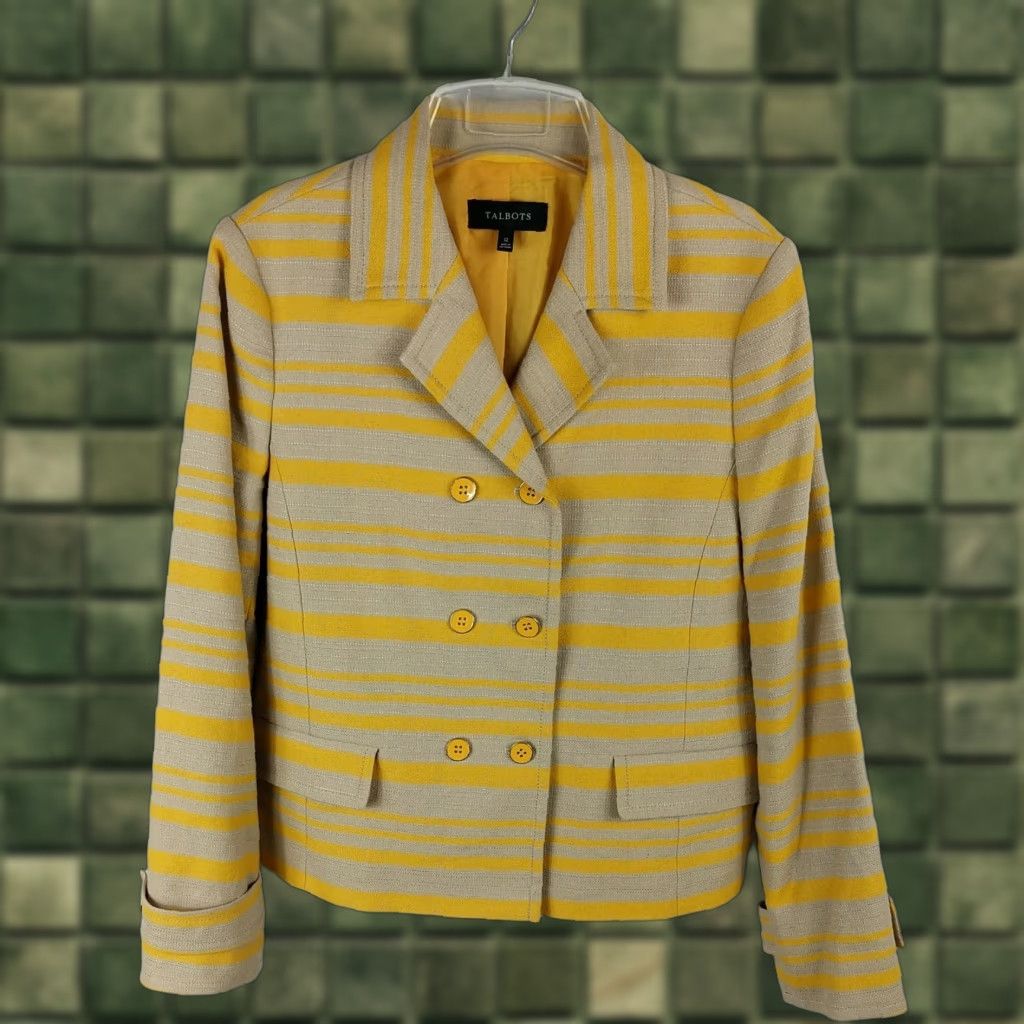 Talbots Talbots Blazer Jacket Women 12 Yellow Striped Linen Blend Double-Breasted Suit Jacket Mens/Womens Size XL / US 12-14 / IT 48-50 - 1 Thumbnail