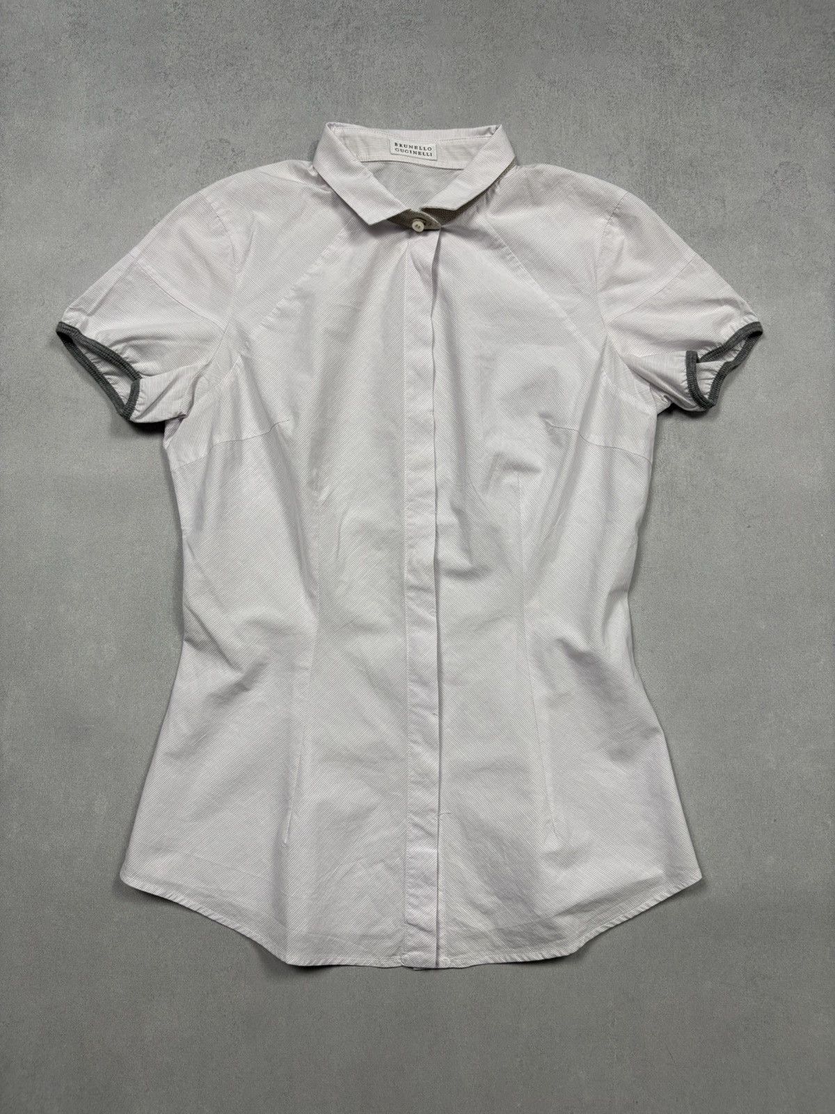 Brunello Cucinelli Brunello Cucinelli Monili Collar Button Short Sleeve Shirt S Size S / US 4 / IT 40 - 3 Thumbnail