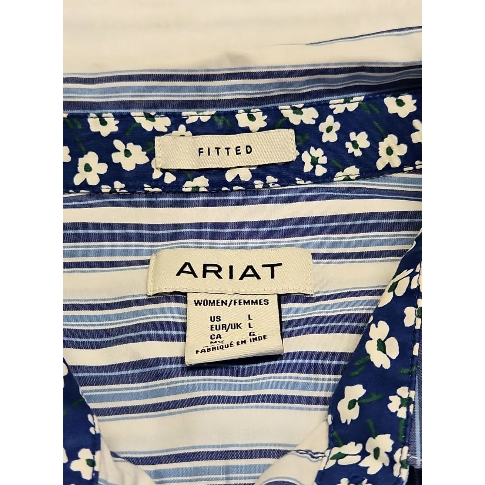 Ariat Ariat Womens Fitted Western Shirt L Blue White Striped Long Sleeve Cowgirl Rodeo Shirts Size L / US 10 / IT 46 - 5 Thumbnail
