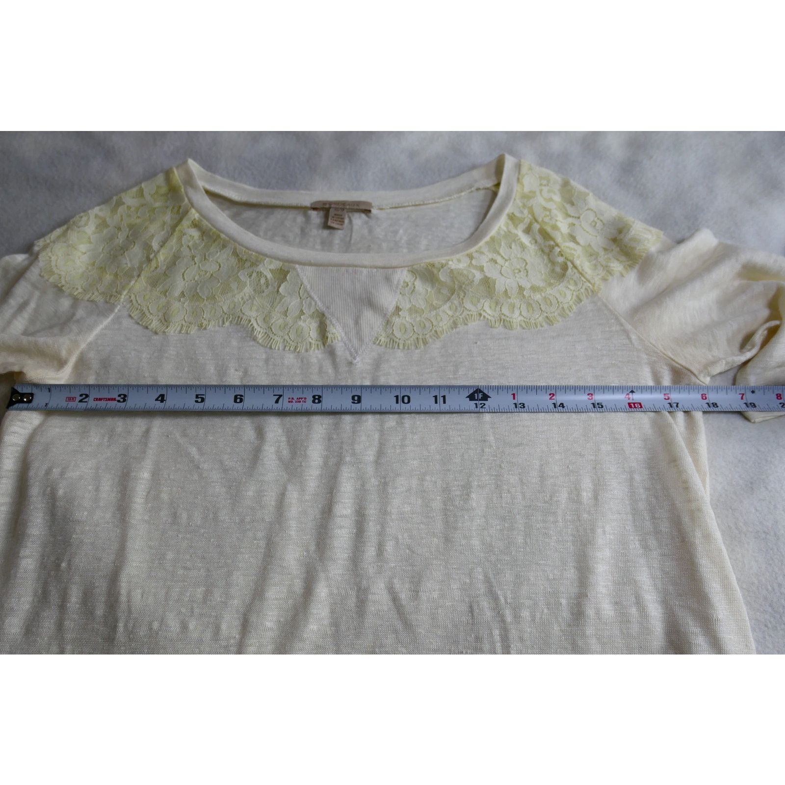Anthropologie Bordeaux Anthropologie Linen Cream Lace Shoulder Top XS Size XS / US 0-2 / IT 36-38 - 5 Thumbnail