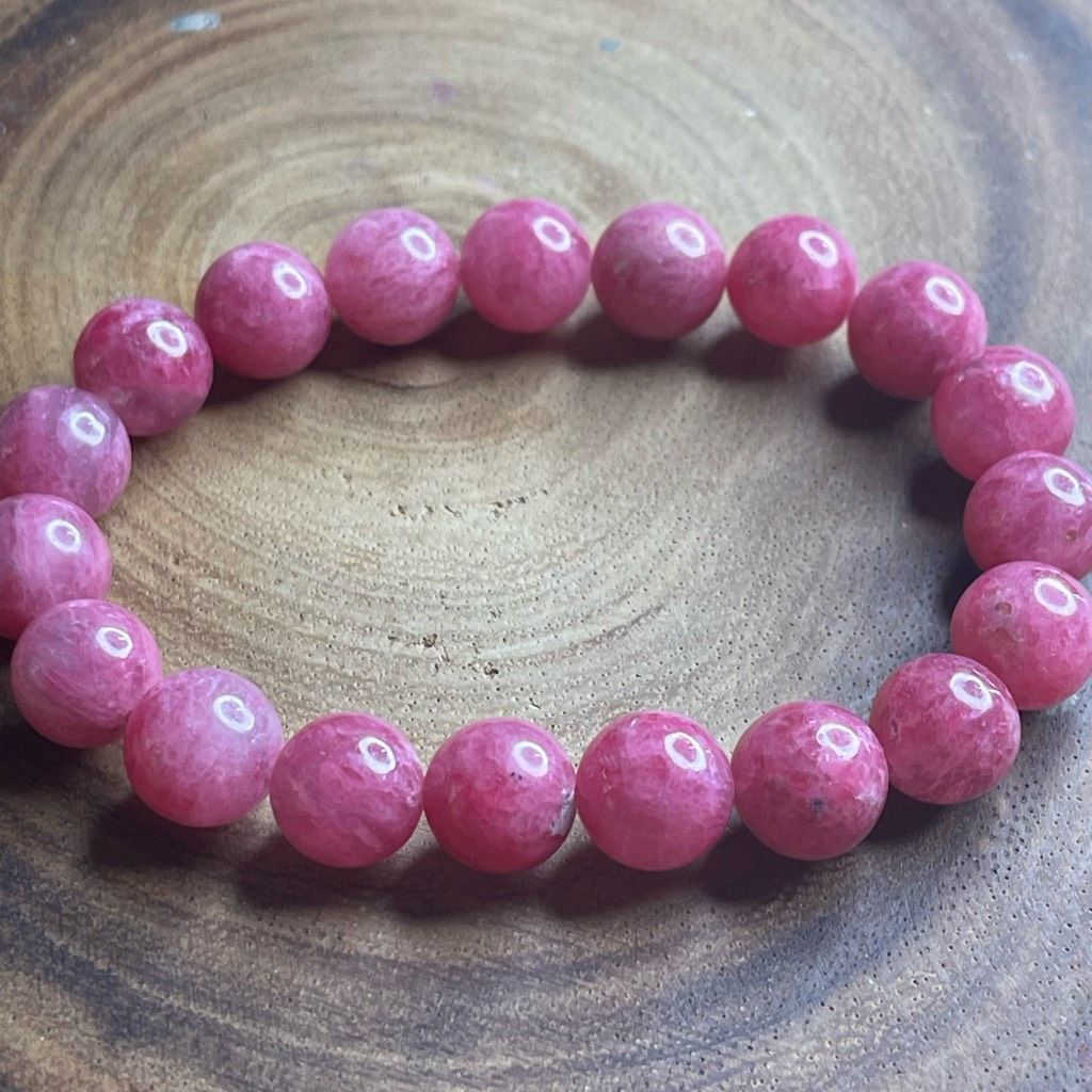 Other Icy Rhodonite Sakura Cherry Blossom gemmy stretch beaded bracelet 7” crystal healing beads 10mm Size ONE SIZE - 1 Thumbnail