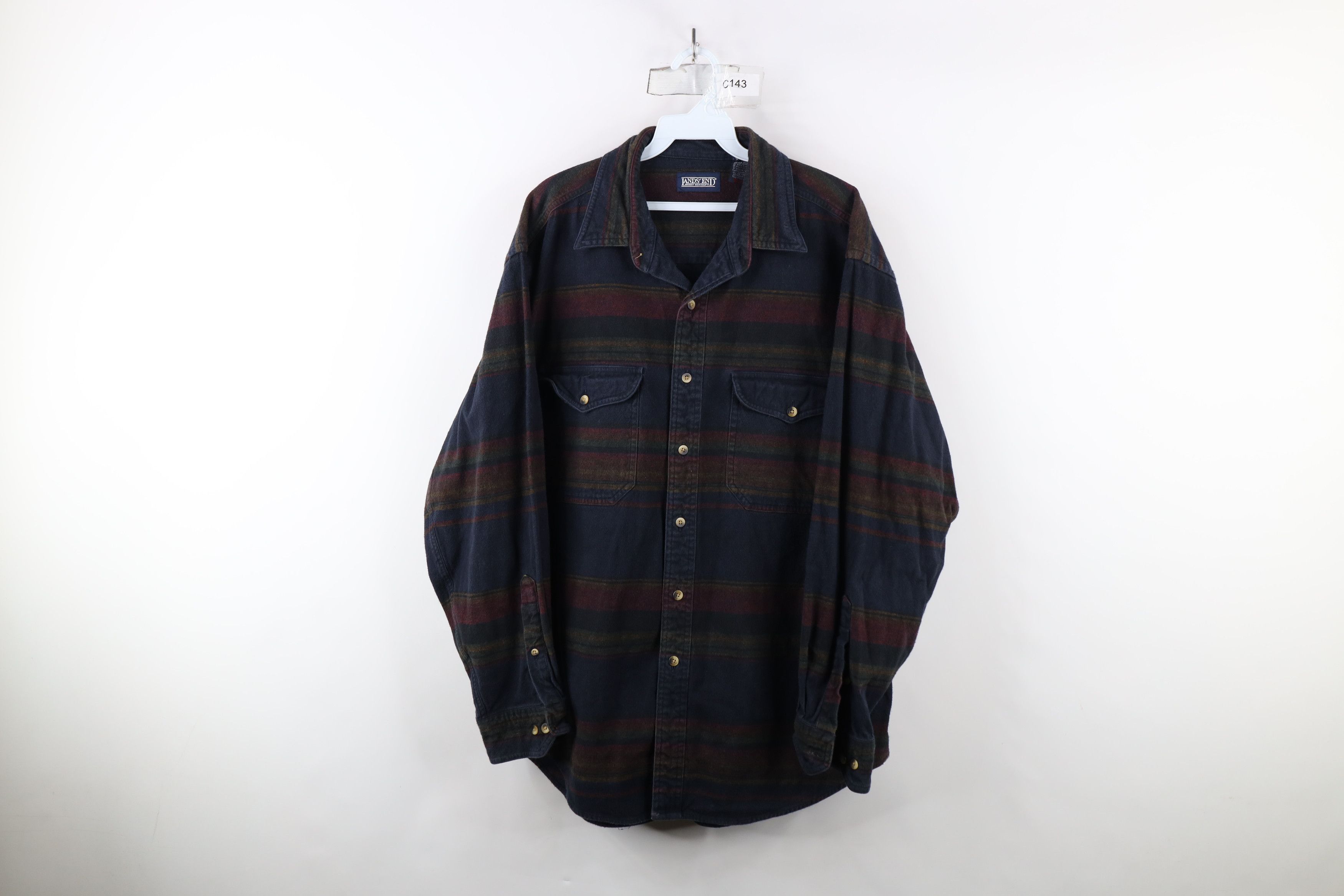 Lands' End × Vintage Vintage 90s Lands End Rainbow Chamois Cloth Button Shirt Size US L / EU 52-54 / 3 - 1 Thumbnail
