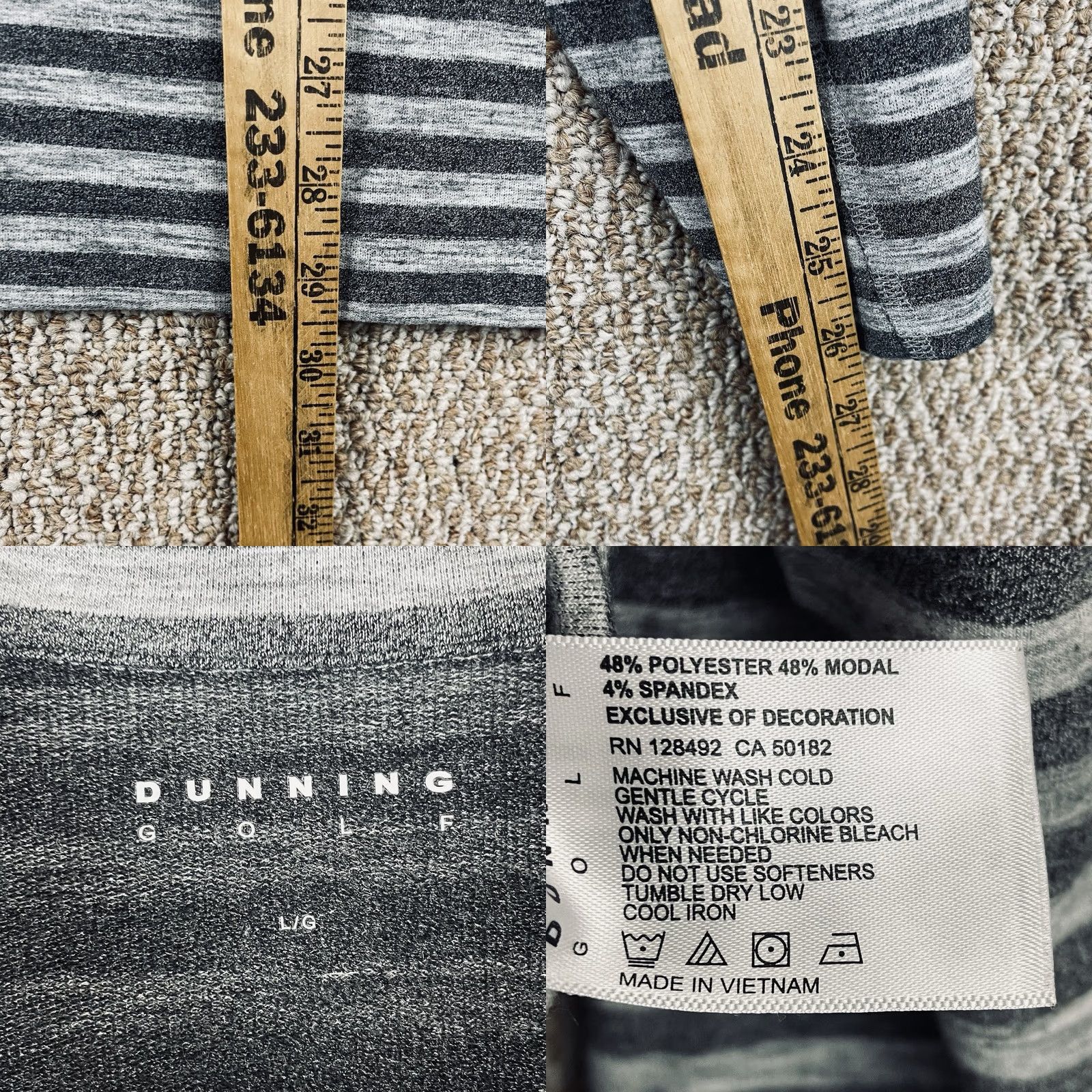 Vintage Dunning Golf Pullover Men's Large Gray Striped Casual Performance 1/4 Zip F516 Size US L / EU 52-54 / 3 - 8 Thumbnail