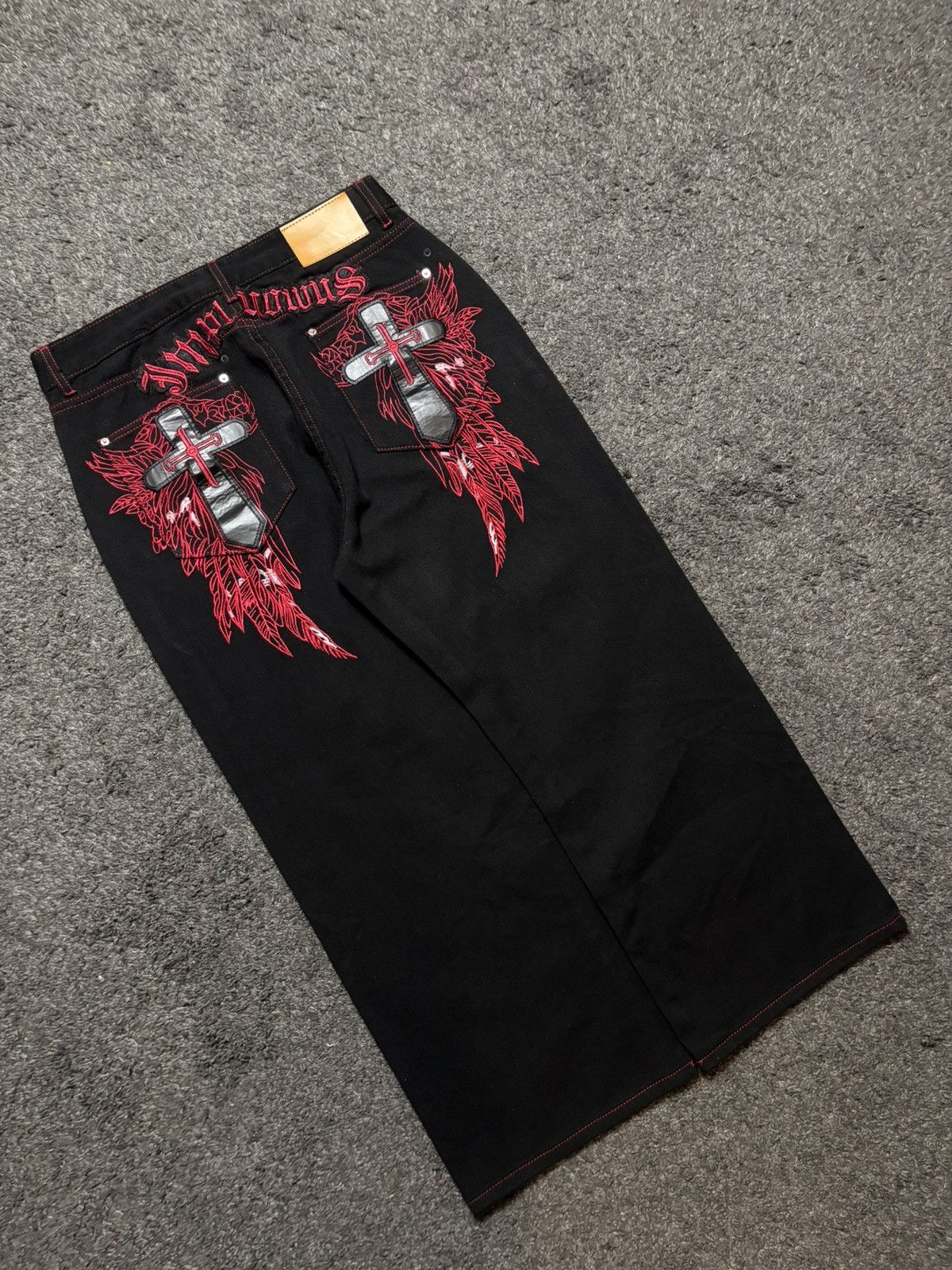 Jean × Vintage Vintage very rare cross wings medieval red black baggy jeans Size US 34 / EU 50 - 6 Thumbnail