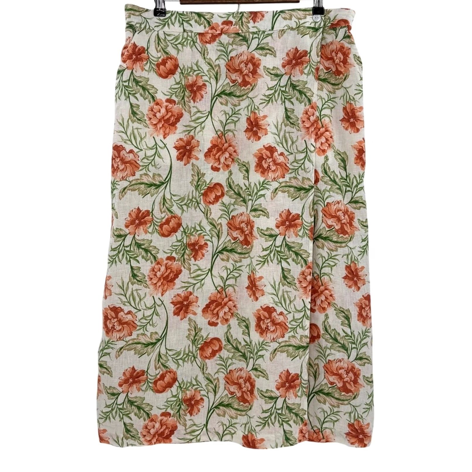 Joie VINTAGE Joie Skirt, Linen, Midi, Floral, White, XL, Pockets, Wrap, Bohemian, Coastal, Summer, Womens Size 40" / US 18 - 2 Thumbnail