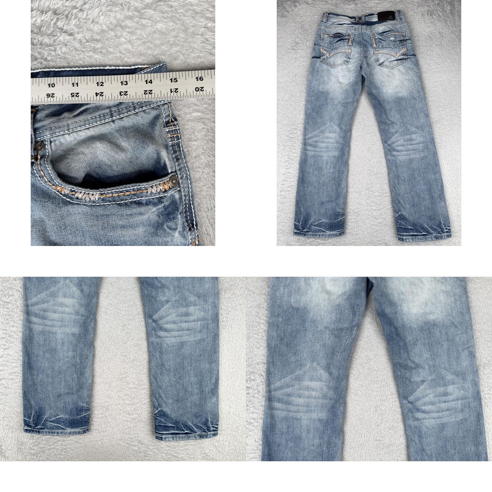 Denime CJ Black Jeans Mens 30x30 Light Blue Wash Bootcut Denim 5-Pocket Contrast Stitch Embroidered Back Pockets Stretch Size US 30 / EU 46 - 9 Thumbnail