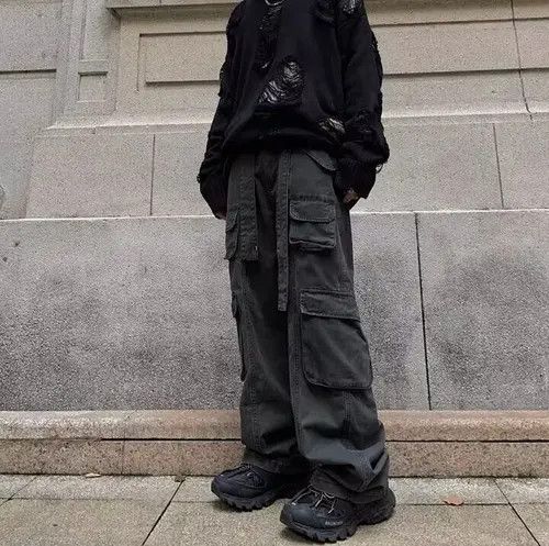 VIBE Vintage washed distressed cargo wide leg pants Size US 34 / EU 50 - 5 Thumbnail