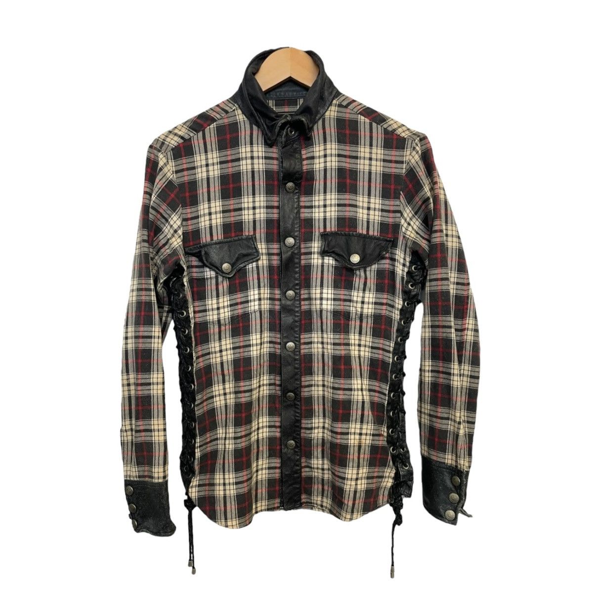 image of Backbone Leather Lace Up Flannel in Plaid, Men's (Size Small)